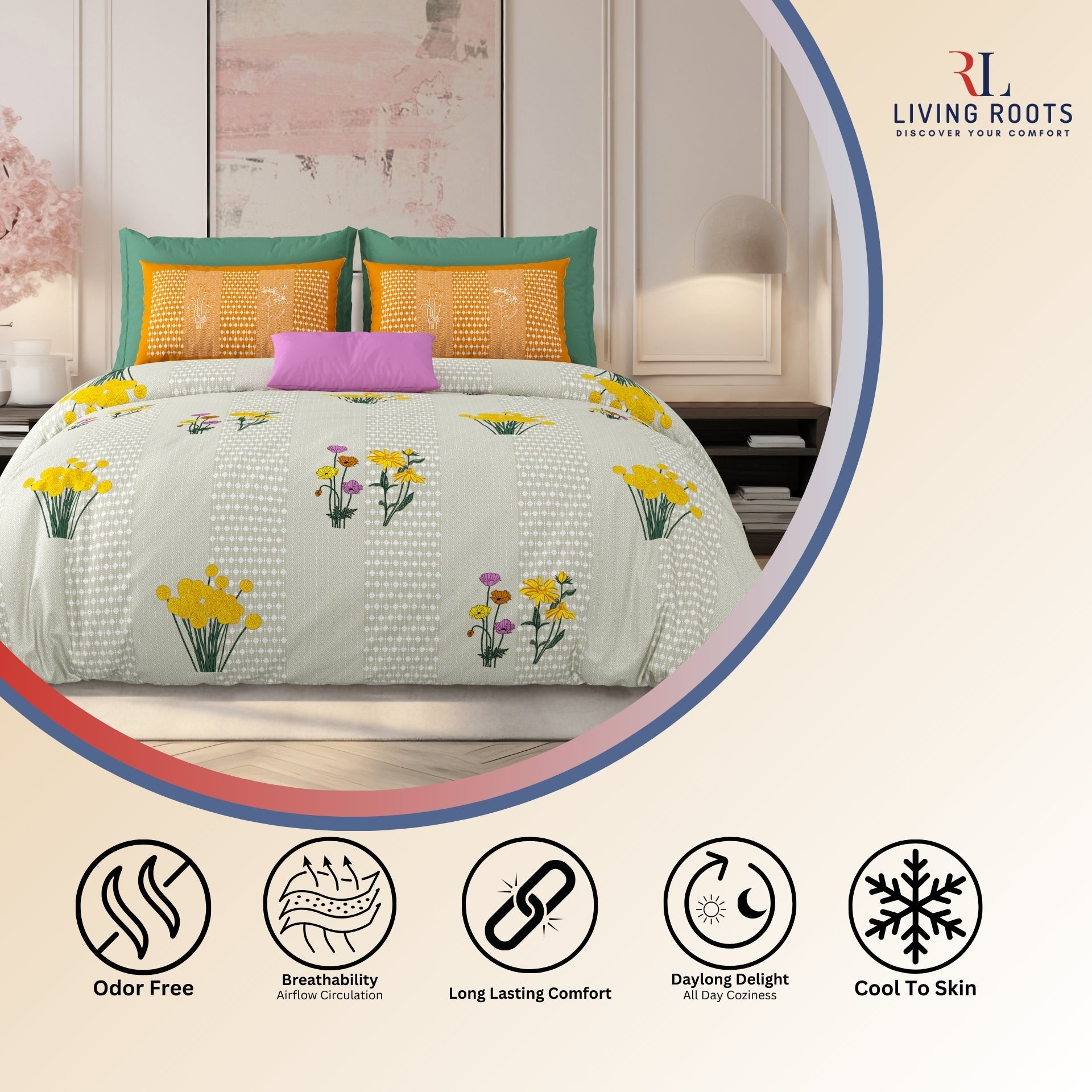 LIVING ROOTS Jaipuri Hand Block Print Super King Cotton Bedsheet 104*104 inches (8.6*8.6 feet) With 2 Pillow Cover | 240 TC | Rich Fast Colour With No Colour Bleeding | (522-B) (Brown)