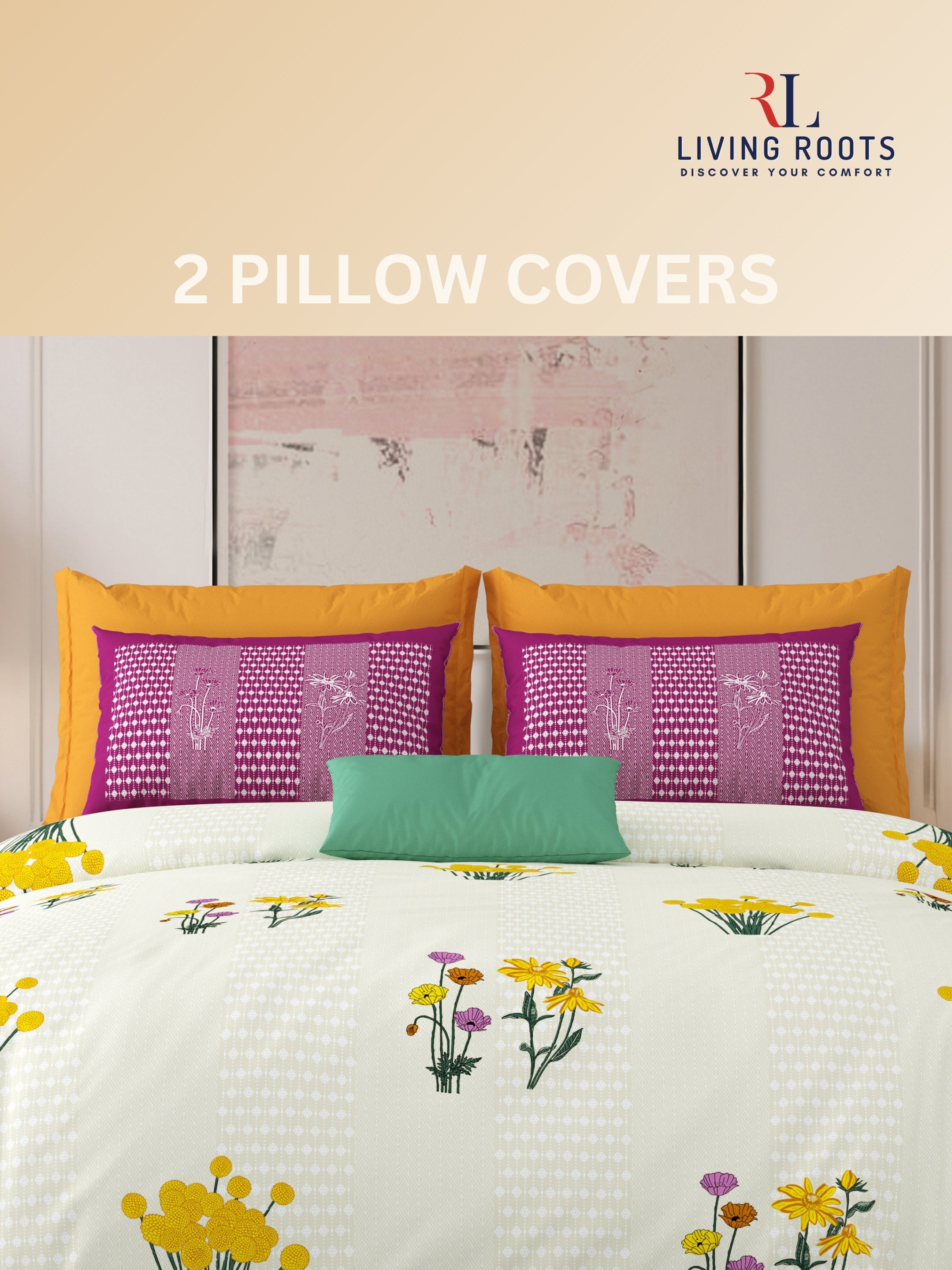 LIVING ROOTS Jaipuri Hand Block Print Super King Cotton Bedsheet 104*104 inches (8.6*8.6 feet) With 2 Pillow Cover | 240 TC | Rich Fast Colour With No Colour Bleeding | (522-C) (Cream)