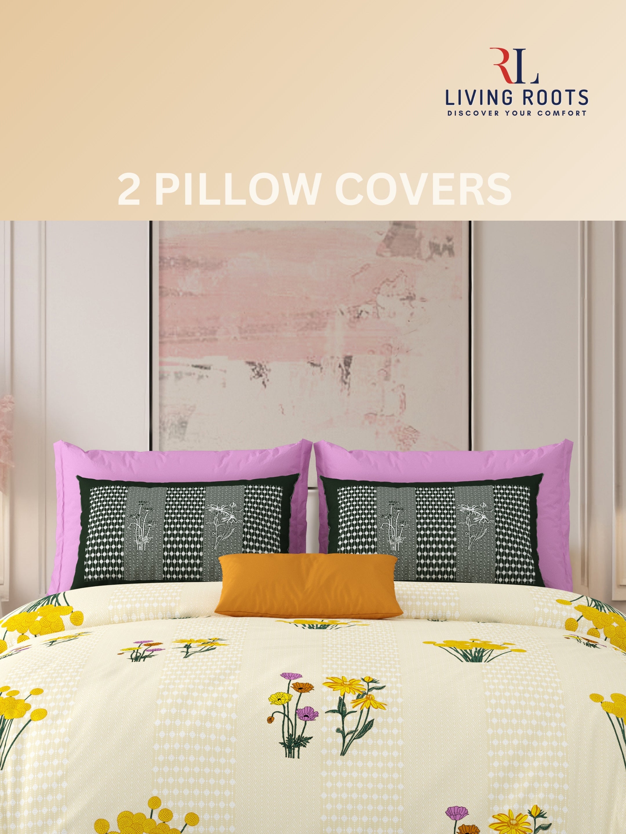 LIVING ROOTS Jaipuri Hand Block Print Super King Cotton Bedsheet 104*104 inches (8.6*8.6 feet) With 2 Pillow Cover | 240 TC | Rich Fast Colour With No Colour Bleeding | (522-D) (Yellow)
