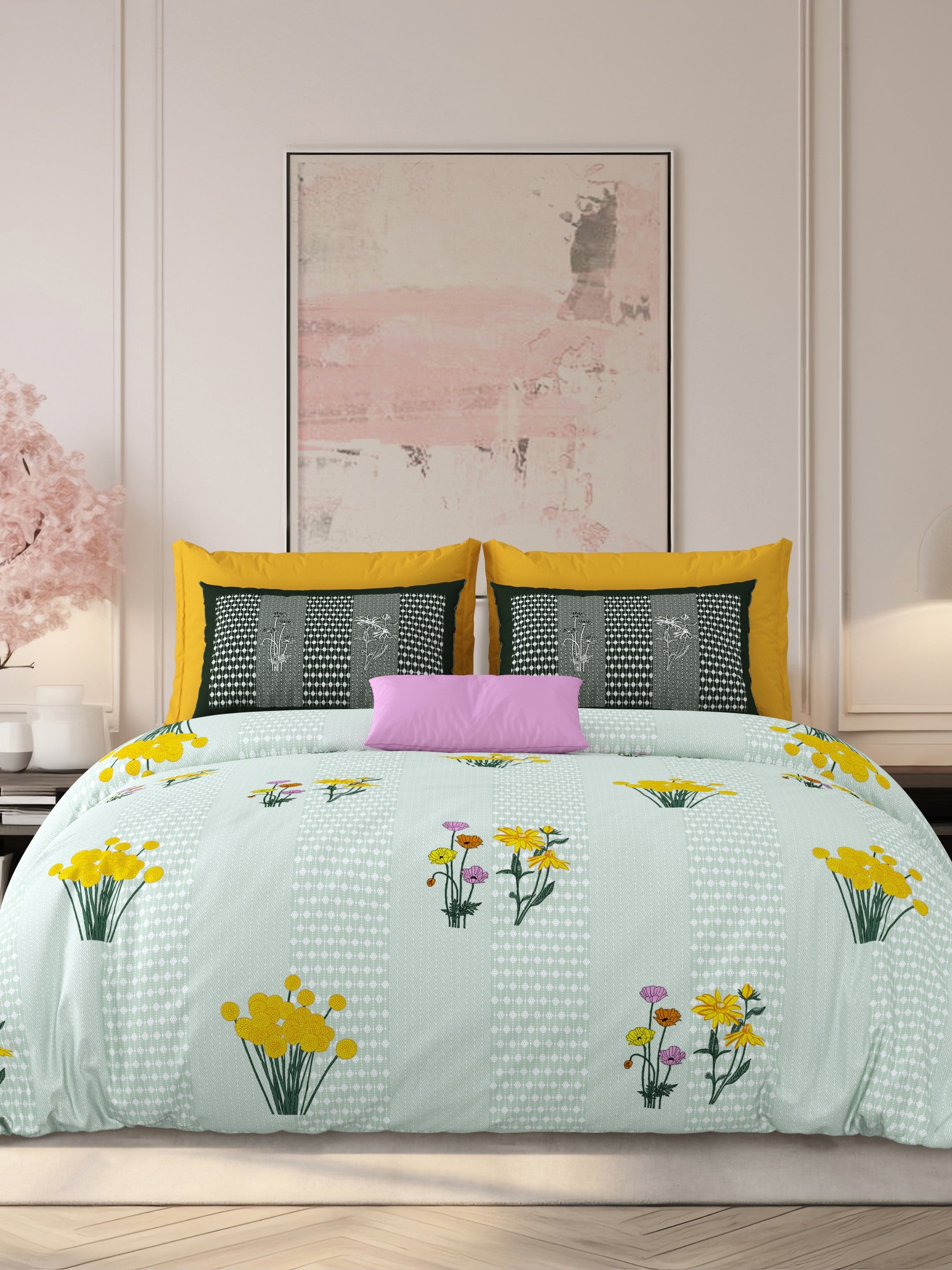 LIVING ROOTS Jaipuri Hand Block Print Super King Cotton Bedsheet 104*104 inches (8.6*8.6 feet) With 2 Pillow Cover | 240 TC | Rich Fast Colour With No Colour Bleeding | (522-E) (Green)