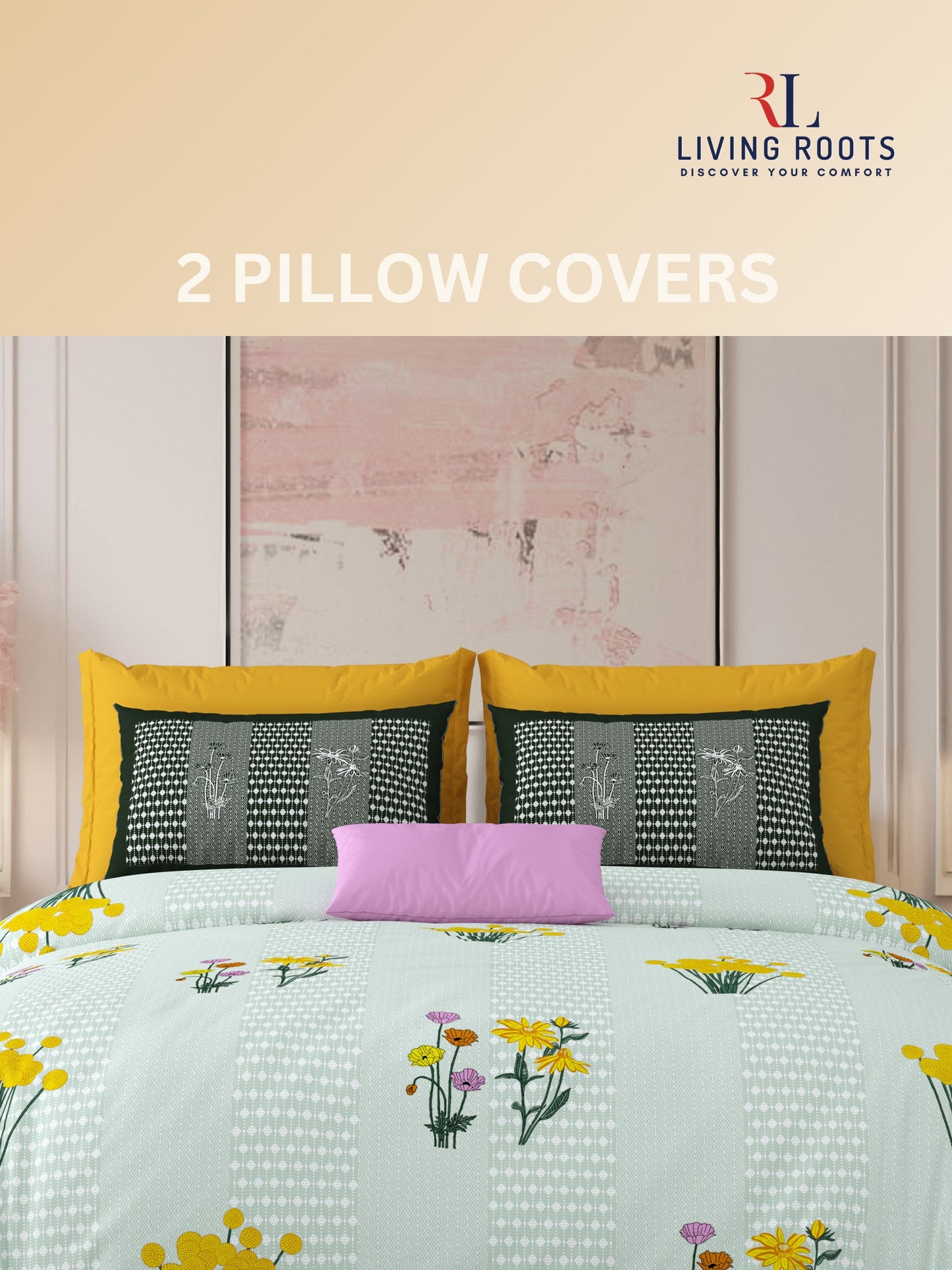 LIVING ROOTS Pure Cotton 1 Super King Size Bedsheet 104*104 inches (8.6*8.6 feet ) with 2 Pillow Cover | Rich Fast Colour with No Colour Bleeding | Soft & Skin Friendly (01-31-522-E)