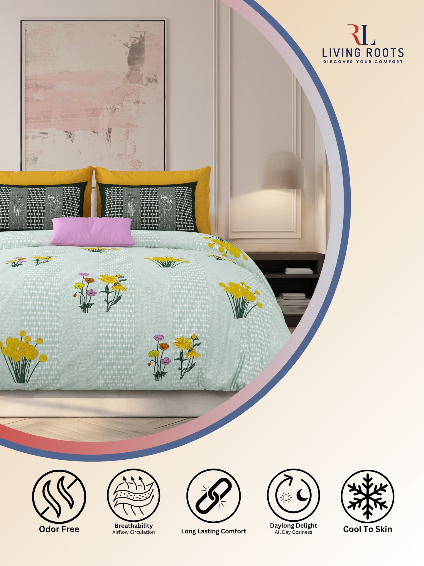 LIVING ROOTS Pure Cotton 1 Super King Size Bedsheet 104*104 inches (8.6*8.6 feet ) with 2 Pillow Cover | Rich Fast Colour with No Colour Bleeding | Soft & Skin Friendly (01-31-522-E)