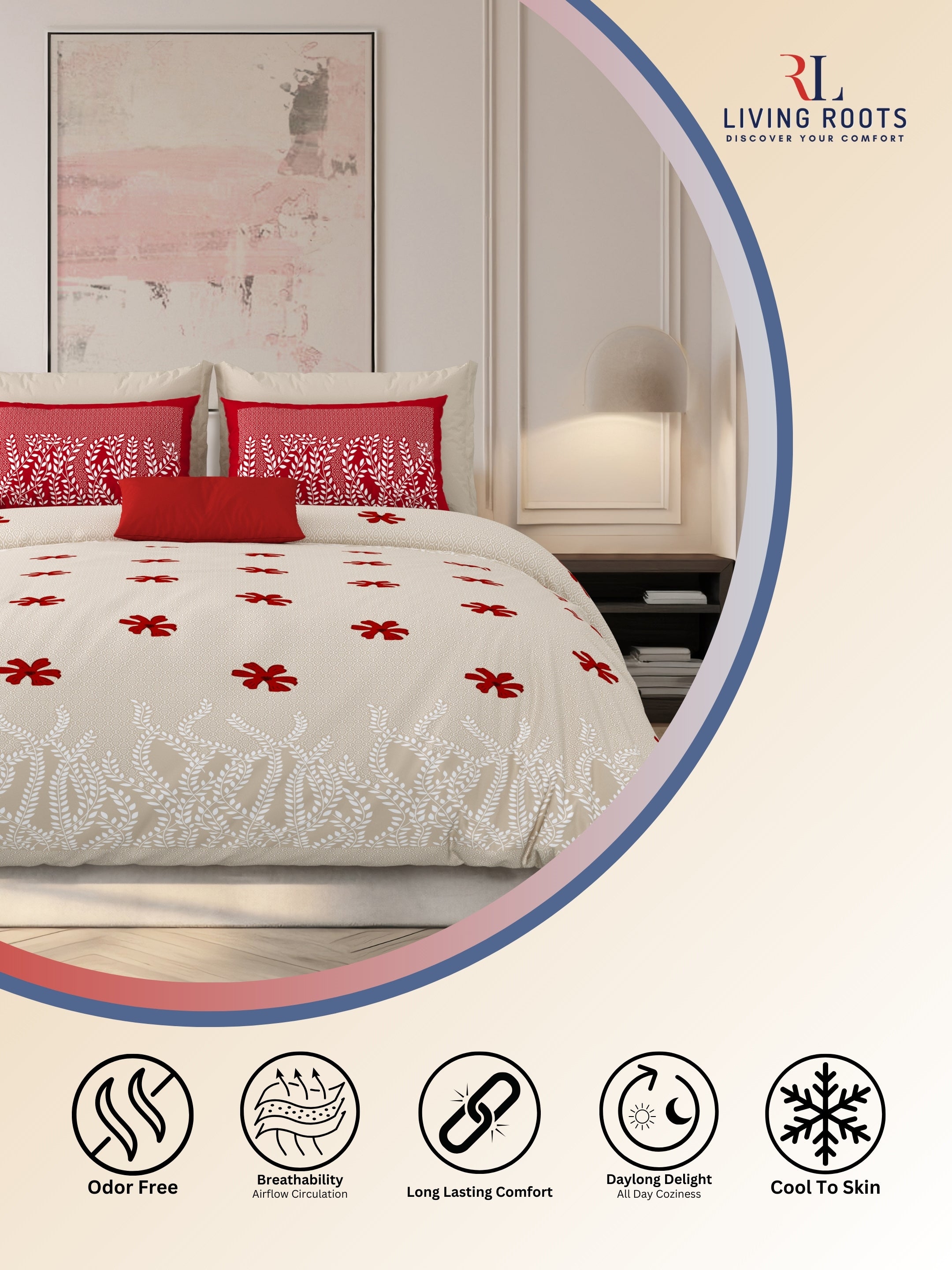 LIVING ROOTS Jaipuri Hand Block Print Super King Cotton Bedsheet 104*104 inches (8.6*8.6 feet) With 2 Pillow Cover | 240 TC | Rich Fast Colour With No Colour Bleeding | (523-A) (Brown)