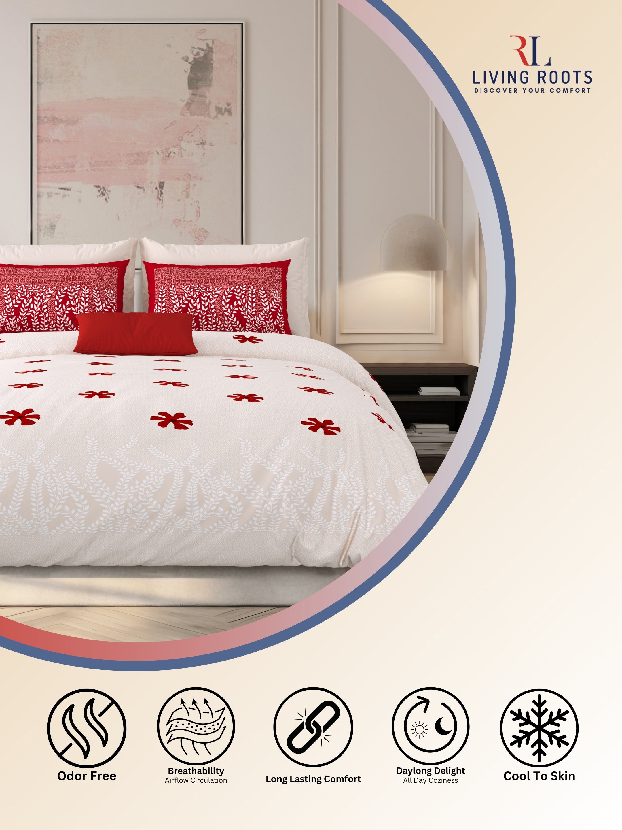 LIVING ROOTS Jaipuri Hand Block Print Super King Cotton Bedsheet 104*104 inches (8.6*8.6 feet) With 2 Pillow Cover | 240 TC | Rich Fast Colour With No Colour Bleeding | (523-B) (Pink)