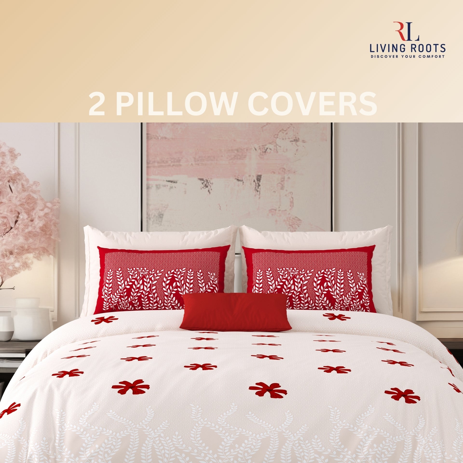 LIVING ROOTS Jaipuri Hand Block Print Super King Cotton Bedsheet 104*104 inches (8.6*8.6 feet) With 2 Pillow Cover | 240 TC | Rich Fast Colour With No Colour Bleeding | (523-B) (Pink)