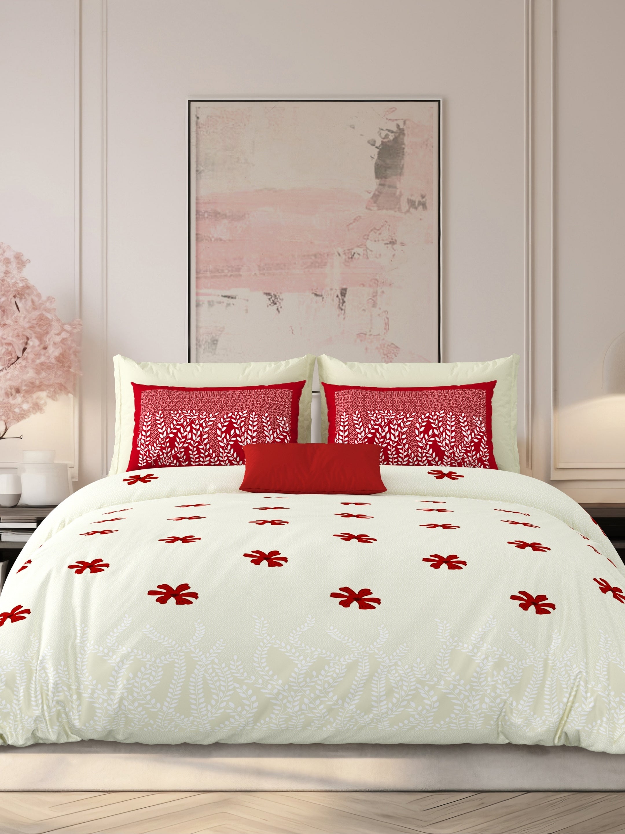 LIVING ROOTS Jaipuri Hand Block Print Super King Cotton Bedsheet 104*104 inches (8.6*8.6 feet) With 2 Pillow Cover | 240 TC | Rich Fast Colour With No Colour Bleeding | (523-C) (Cream)