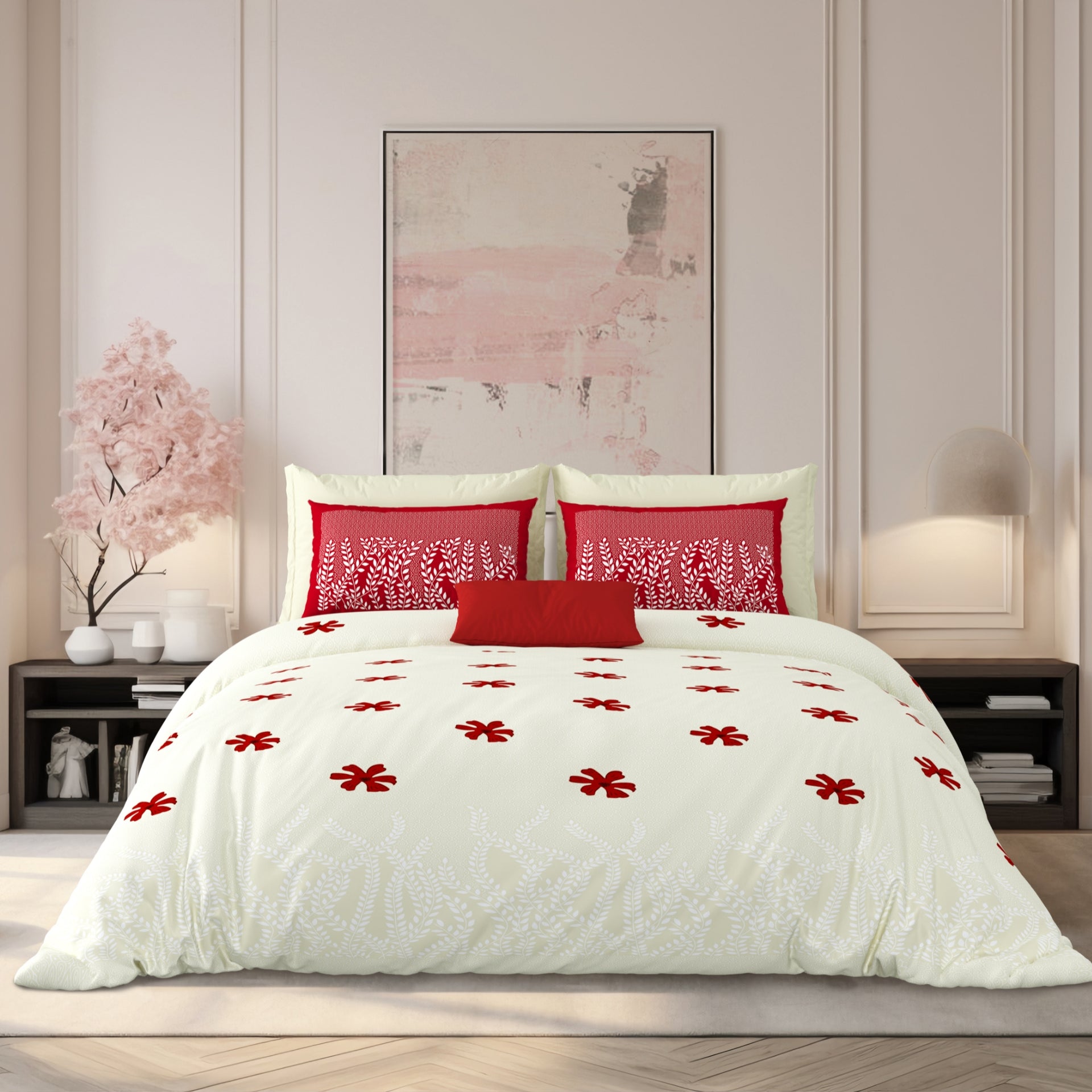 LIVING ROOTS Jaipuri Hand Block Print Super King Cotton Bedsheet 104*104 inches (8.6*8.6 feet) With 2 Pillow Cover | 240 TC | Rich Fast Colour With No Colour Bleeding | (523-C) (Cream)