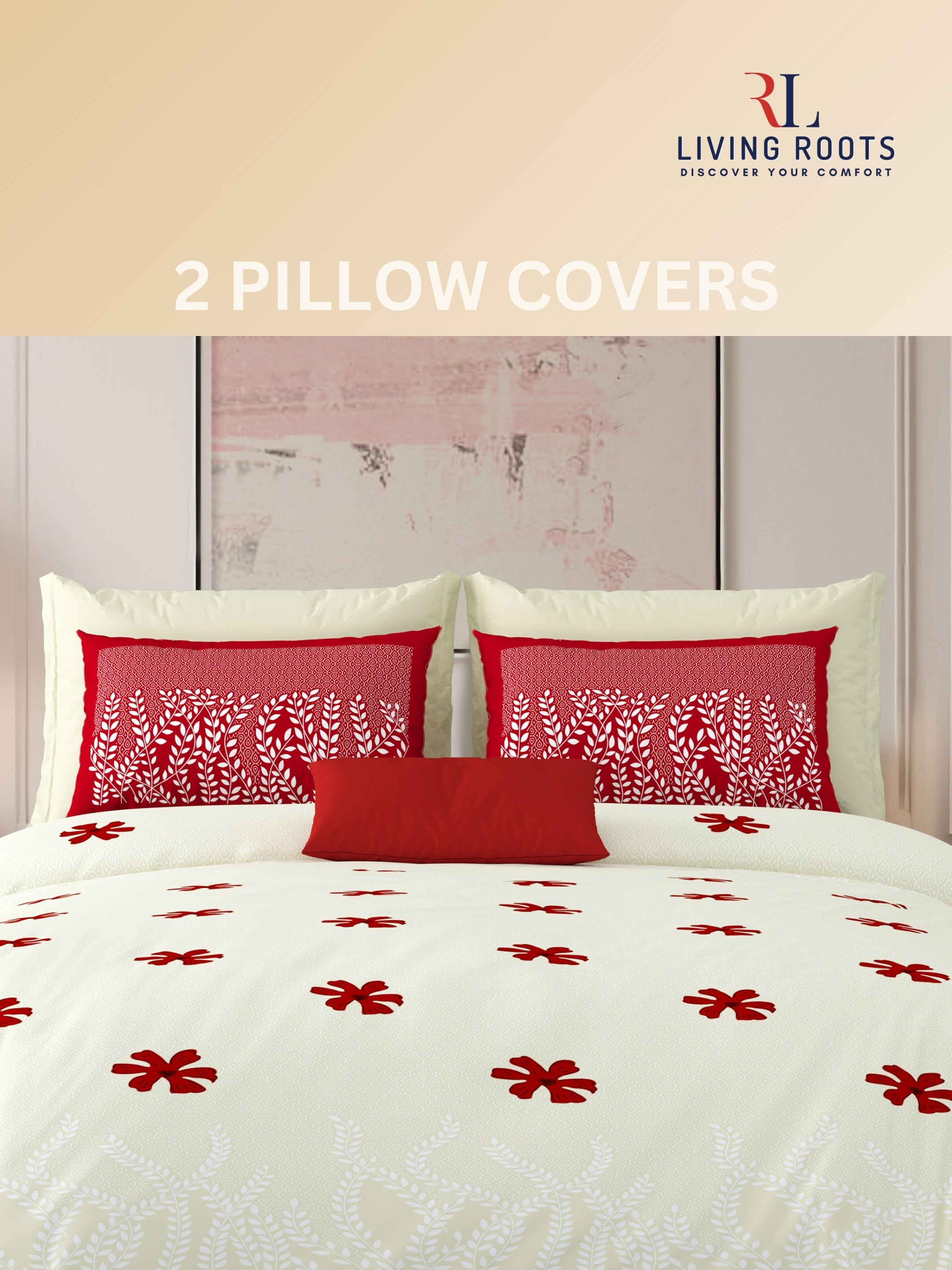 LIVING ROOTS Jaipuri Hand Block Print Super King Cotton Bedsheet 104*104 inches (8.6*8.6 feet) With 2 Pillow Cover | 240 TC | Rich Fast Colour With No Colour Bleeding | (523-C) (Cream)