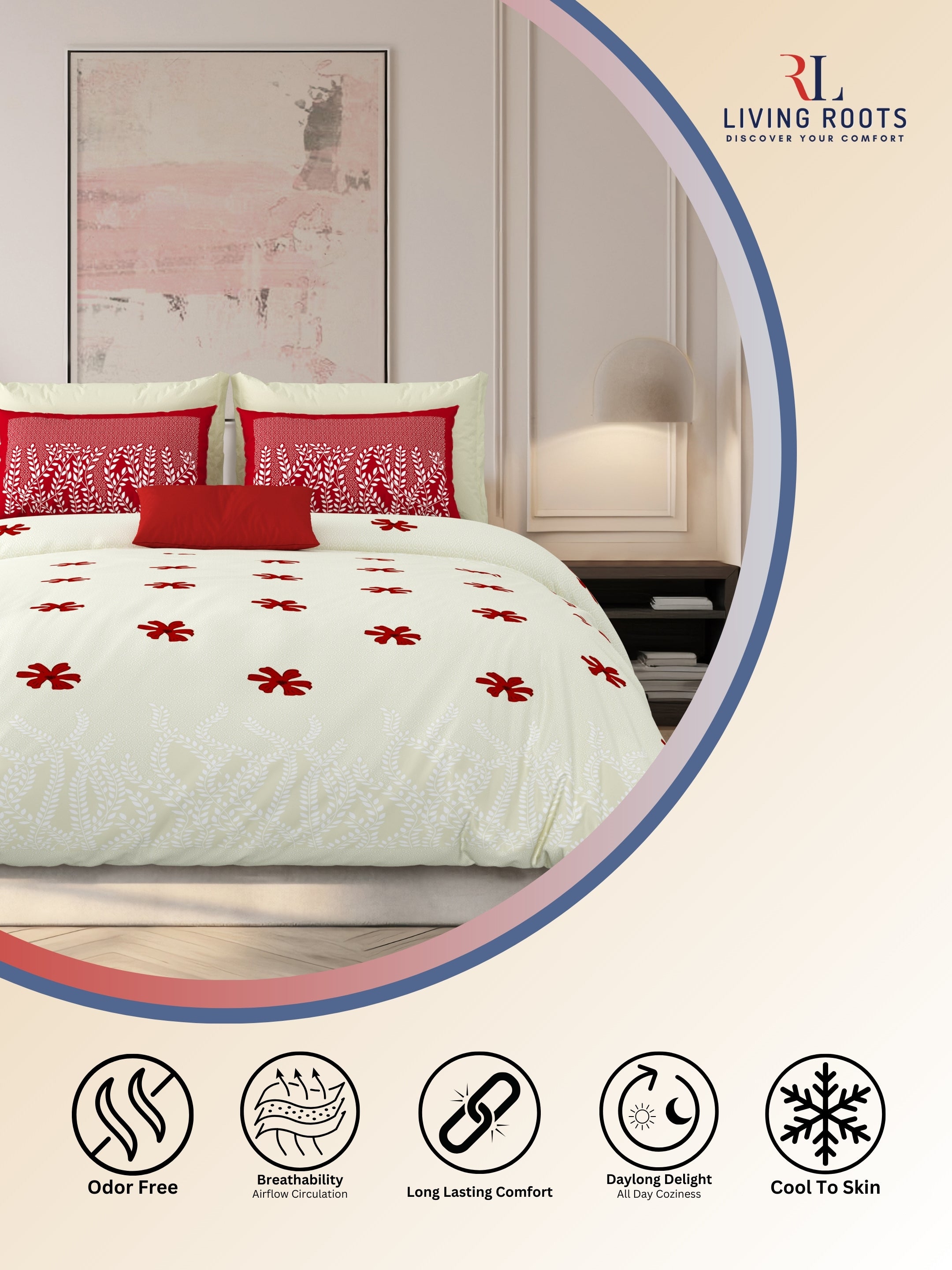 LIVING ROOTS Jaipuri Hand Block Print Super King Cotton Bedsheet 104*104 inches (8.6*8.6 feet) With 2 Pillow Cover | 240 TC | Rich Fast Colour With No Colour Bleeding | (523-C) (Cream)