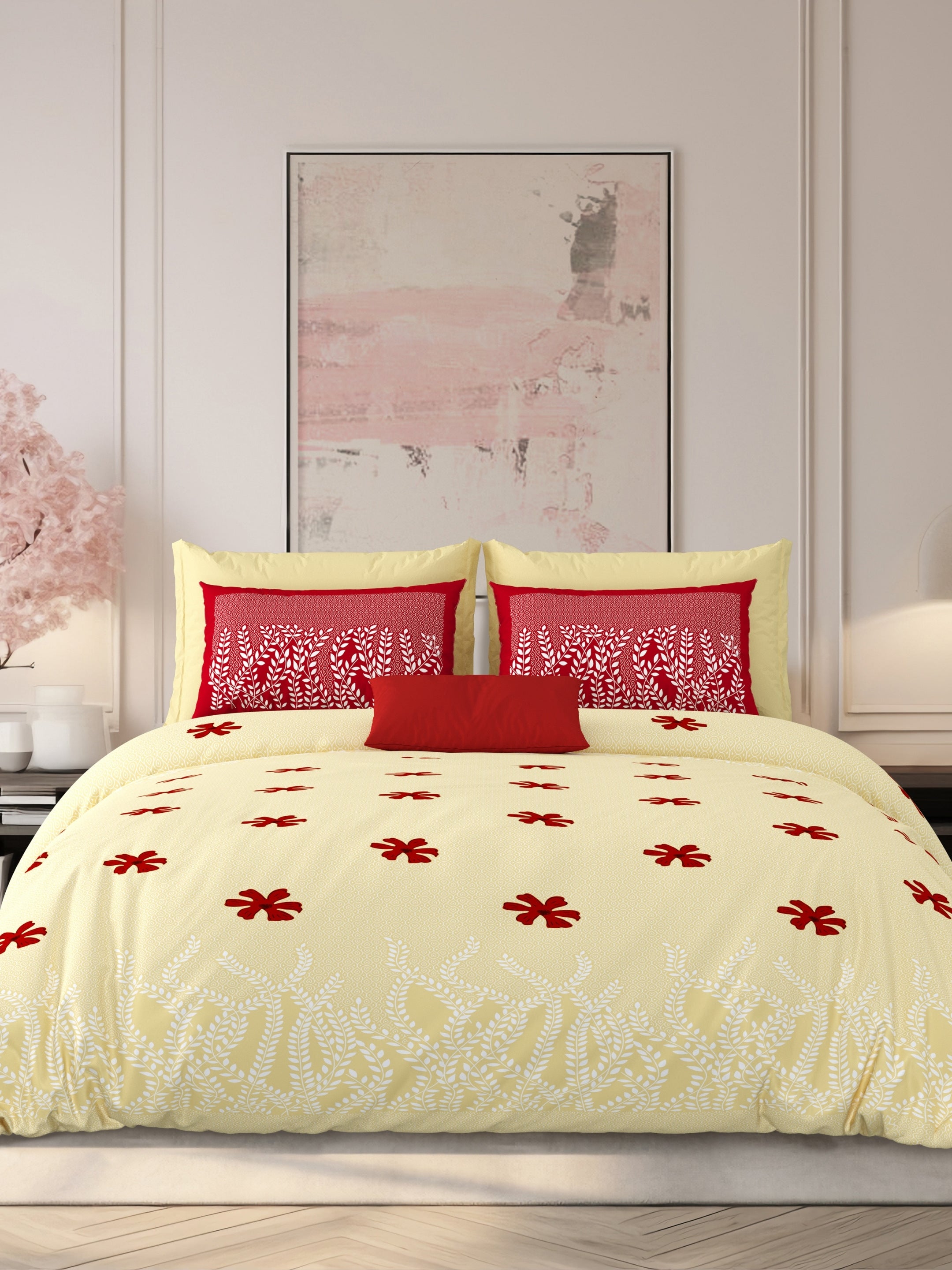 LIVING ROOTS Jaipuri Hand Block Print Super King Cotton Bedsheet 104*104 inches (8.6*8.6 feet) With 2 Pillow Cover | 240 TC | Rich Fast Colour With No Colour Bleeding | (523-D) (Yellow)