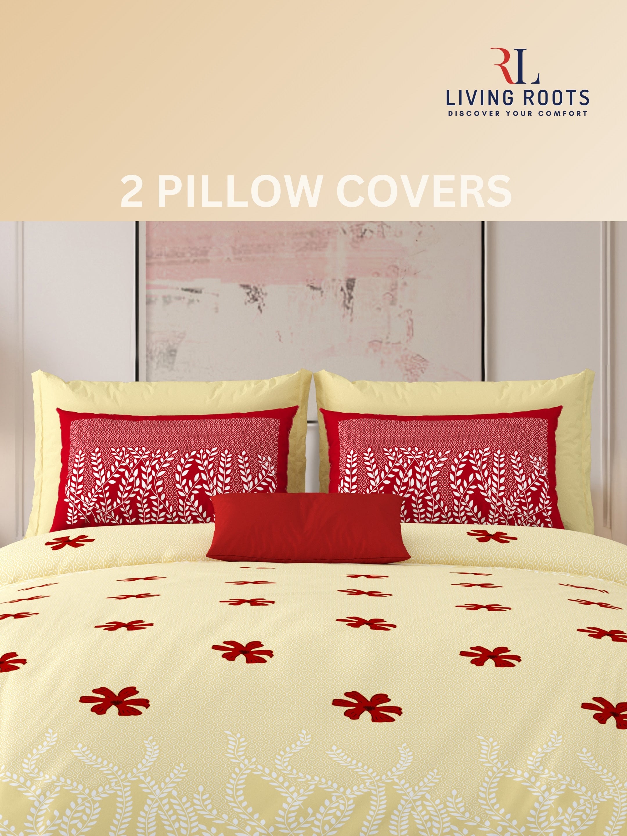 LIVING ROOTS Jaipuri Hand Block Print Super King Cotton Bedsheet 104*104 inches (8.6*8.6 feet) With 2 Pillow Cover | 240 TC | Rich Fast Colour With No Colour Bleeding | (523-D) (Yellow)