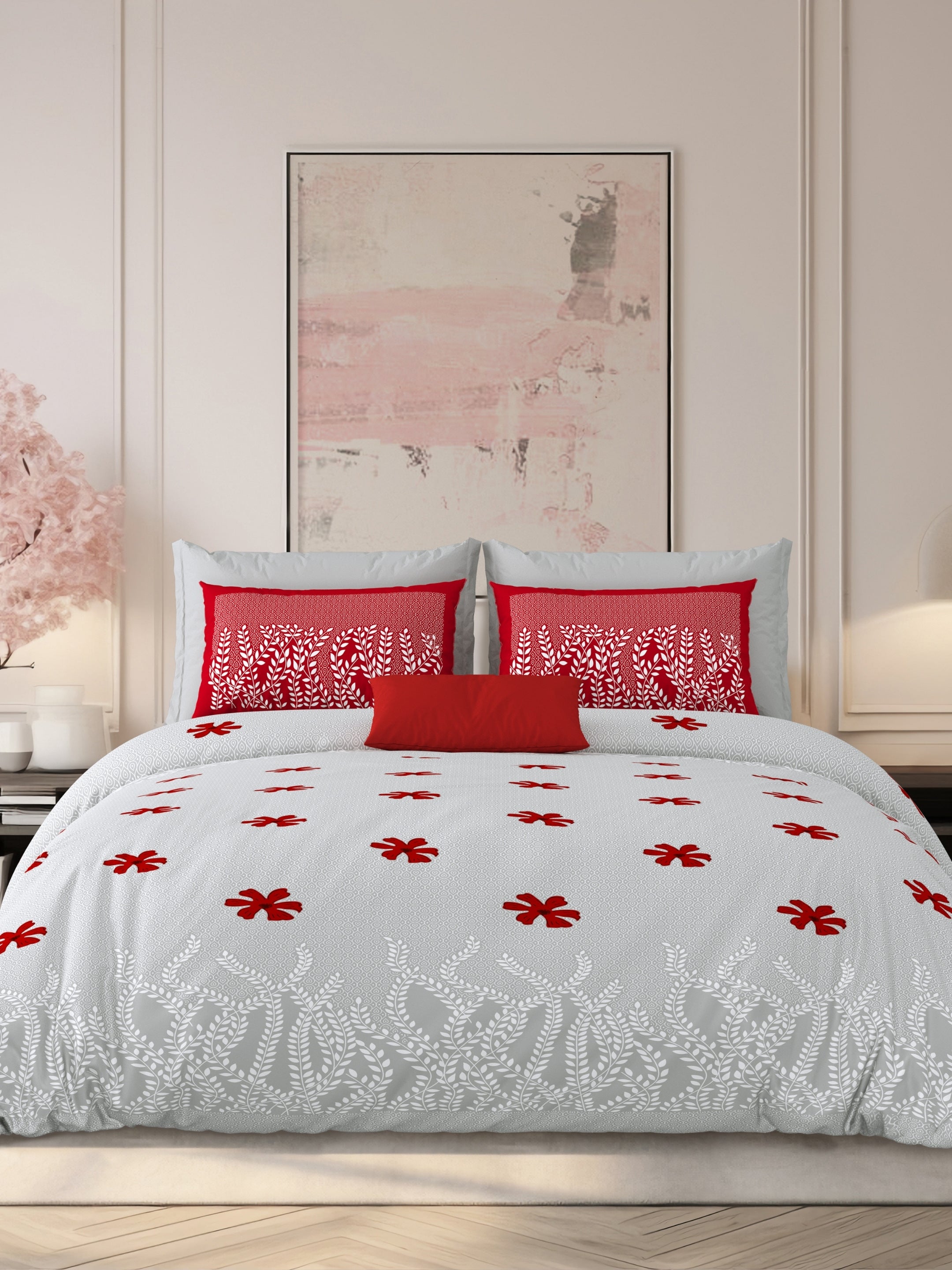 LIVING ROOTS Jaipuri Hand Block Print Super King Cotton Bedsheet 104*104 inches (8.6*8.6 feet) With 2 Pillow Cover | 240 TC | Rich Fast Colour With No Colour Bleeding | (523-E) (Grey)