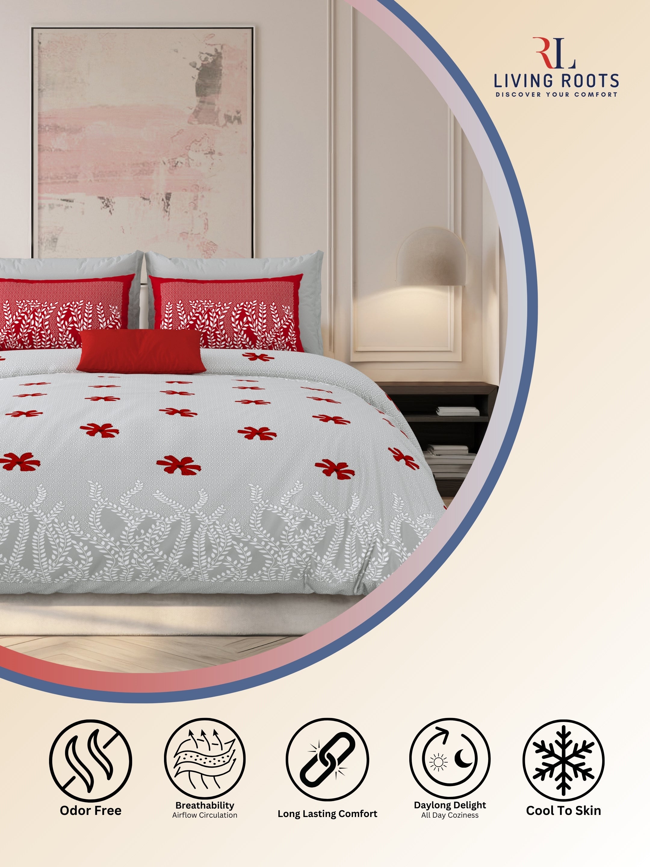 LIVING ROOTS Jaipuri Hand Block Print Super King Cotton Bedsheet 104*104 inches (8.6*8.6 feet) With 2 Pillow Cover | 240 TC | Rich Fast Colour With No Colour Bleeding | (523-E) (Grey)