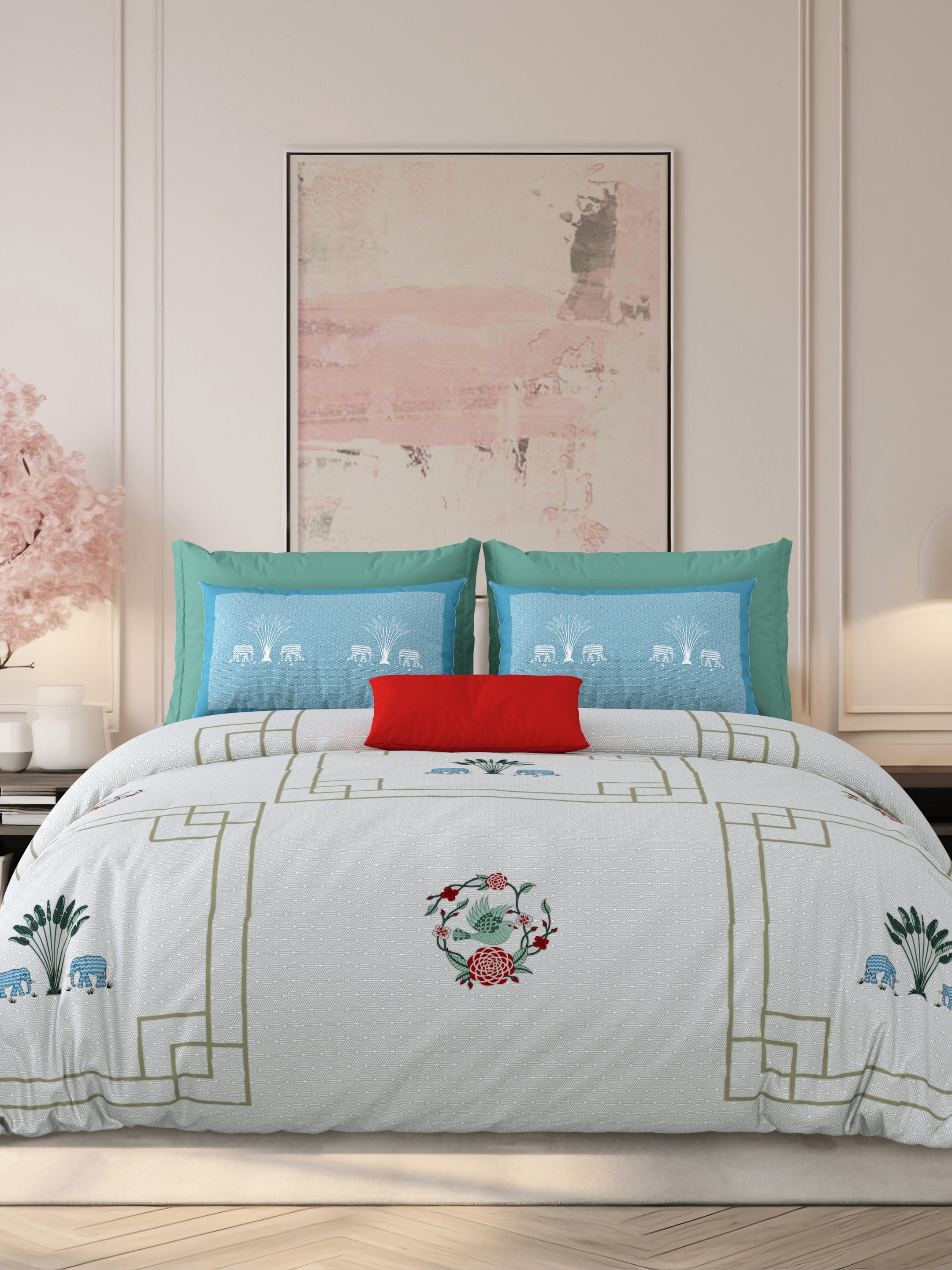 LIVING ROOTS Jaipuri Hand Block Print Super King Cotton Bedsheet 104*104 inches (8.6*8.6 feet) With 2 Pillow Cover | 240 TC | Rich Fast Colour With No Colour Bleeding | (524-A) (Purple)