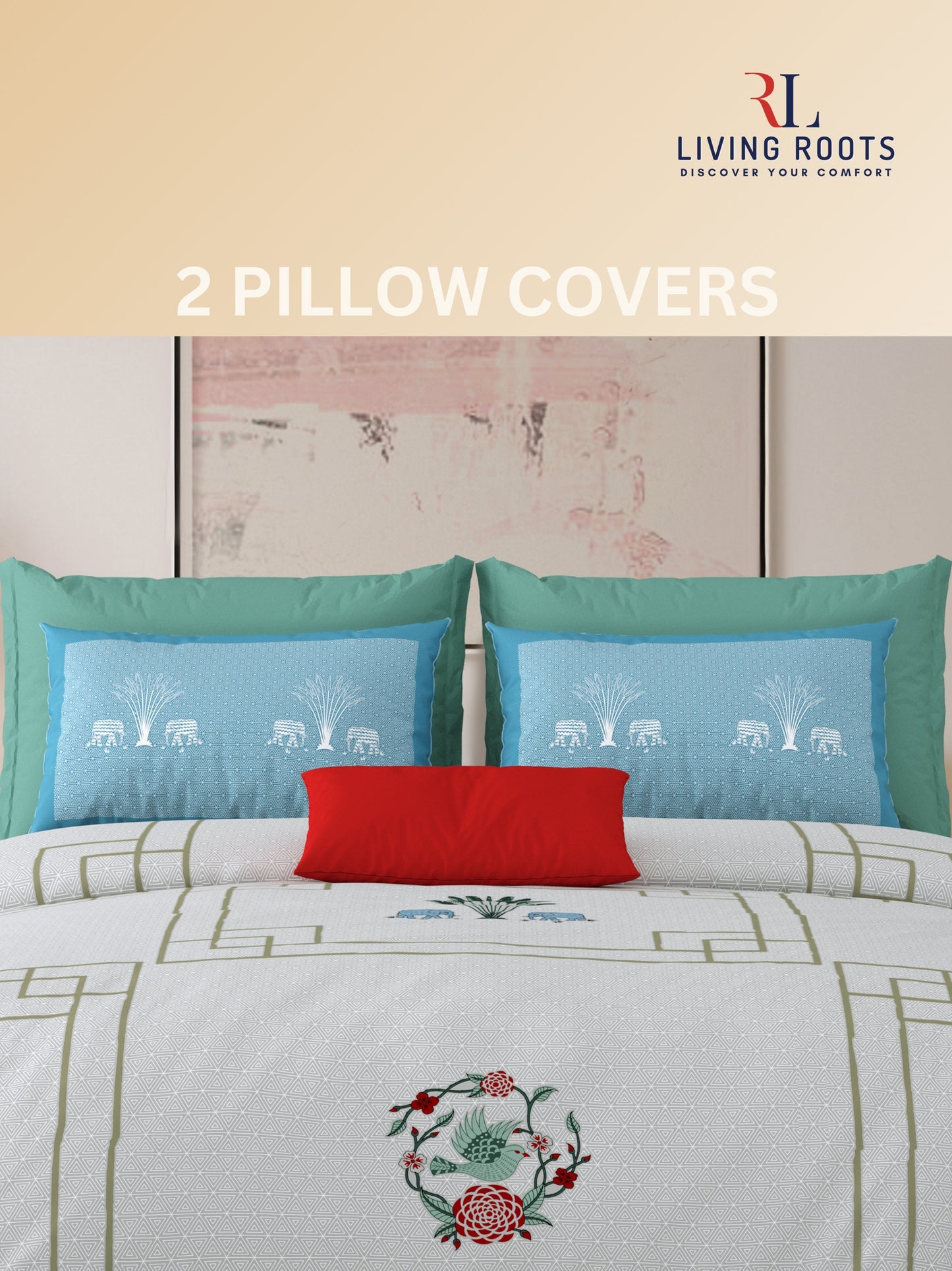 LIVING ROOTS Pure Cotton 1 Super King Size Bedsheet 104*104 inches (8.6*8.6 feet ) with 2 Pillow Cover | Rich Fast Colour with No Colour Bleeding | Soft & Skin Friendly (01-31-524-A)