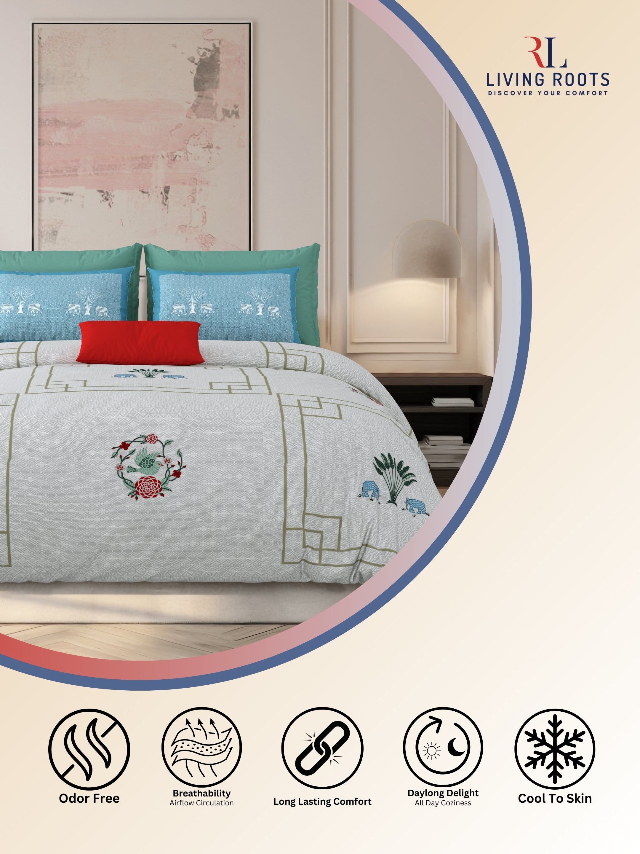 LIVING ROOTS Jaipuri Hand Block Print Super King Cotton Bedsheet 104*104 inches (8.6*8.6 feet) With 2 Pillow Cover | 240 TC | Rich Fast Colour With No Colour Bleeding | (524-A) (Purple)