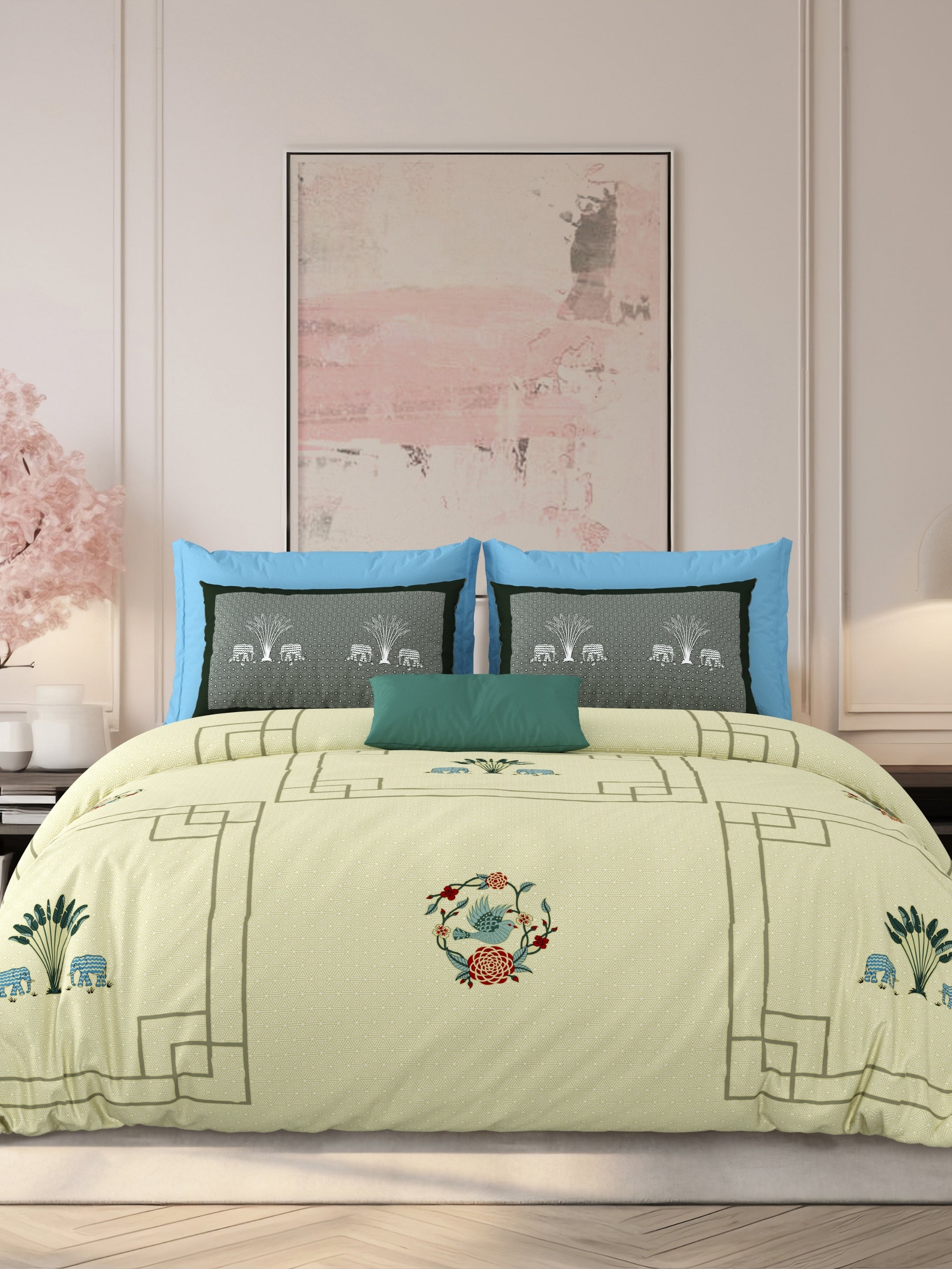 LIVING ROOTS Jaipuri Hand Block Print Super King Cotton Bedsheet 104*104 inches (8.6*8.6 feet) With 2 Pillow Cover | 240 TC | Rich Fast Colour With No Colour Bleeding | (524-B) (Yellow)