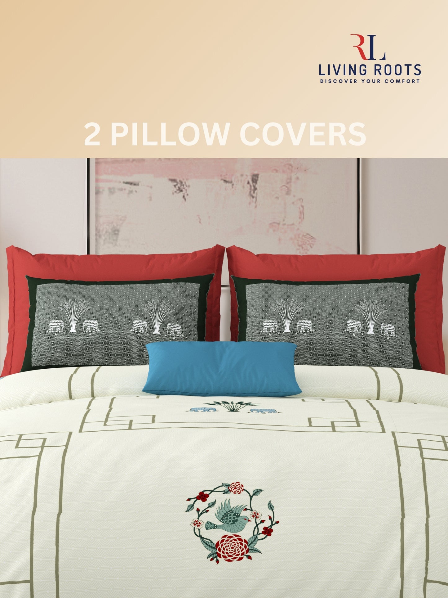 LIVING ROOTS Pure Cotton 1 Super King Size Bedsheet 104*104 inches (8.6*8.6 feet ) with 2 Pillow Cover | Rich Fast Colour with No Colour Bleeding | Soft & Skin Friendly (01-31-524-C)