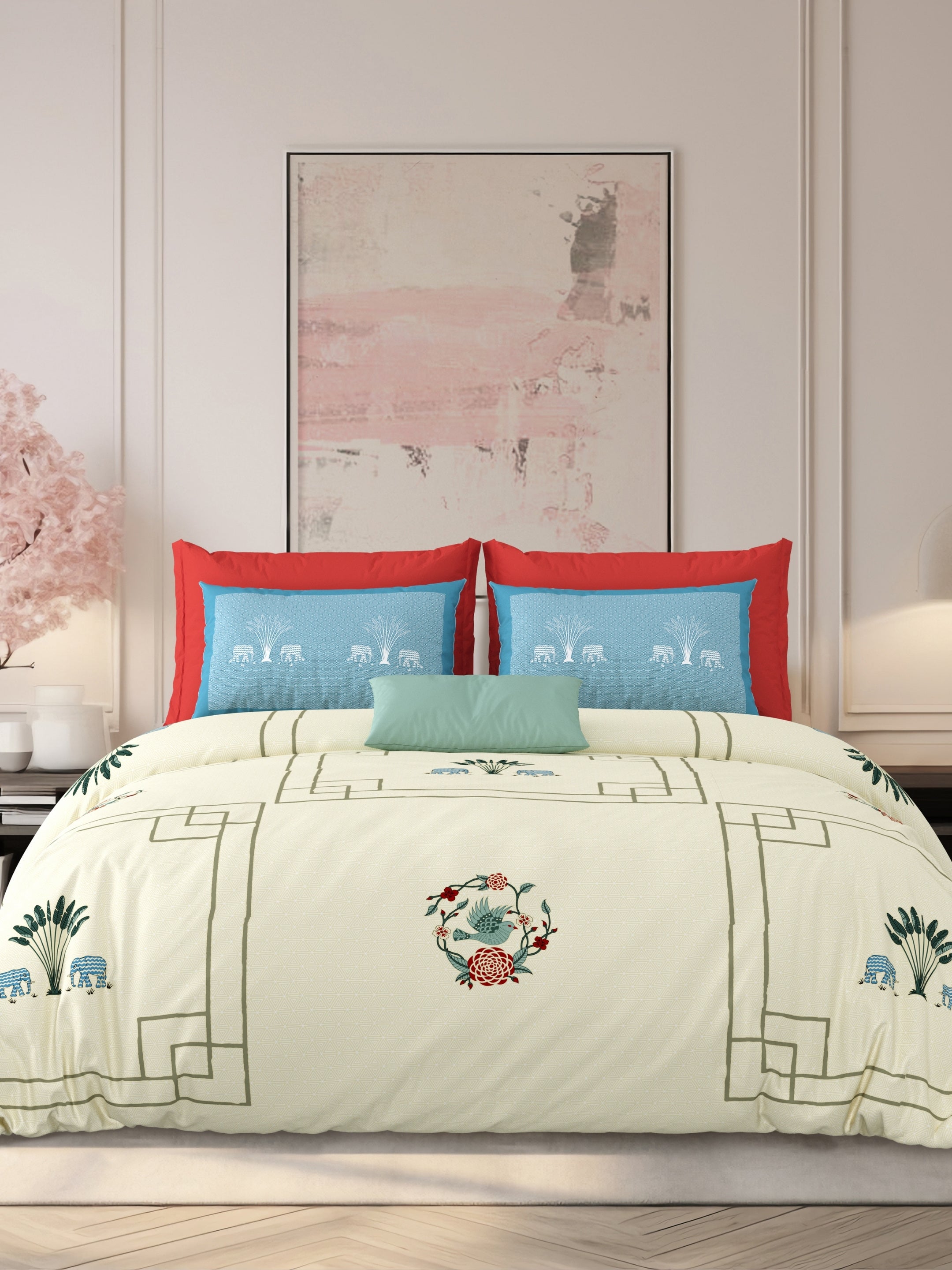 LIVING ROOTS Jaipuri Hand Block Print Super King Cotton Bedsheet 104*104 inches (8.6*8.6 feet) With 2 Pillow Cover | 240 TC | Rich Fast Colour With No Colour Bleeding | (524-D) (Yellow)