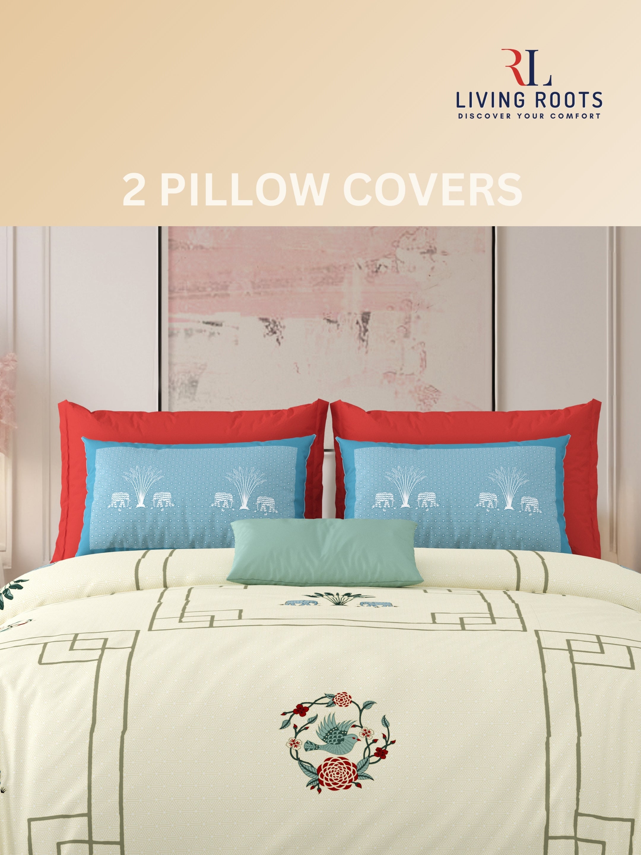 LIVING ROOTS Jaipuri Hand Block Print Super King Cotton Bedsheet 104*104 inches (8.6*8.6 feet) With 2 Pillow Cover | 240 TC | Rich Fast Colour With No Colour Bleeding | (524-D) (Yellow)