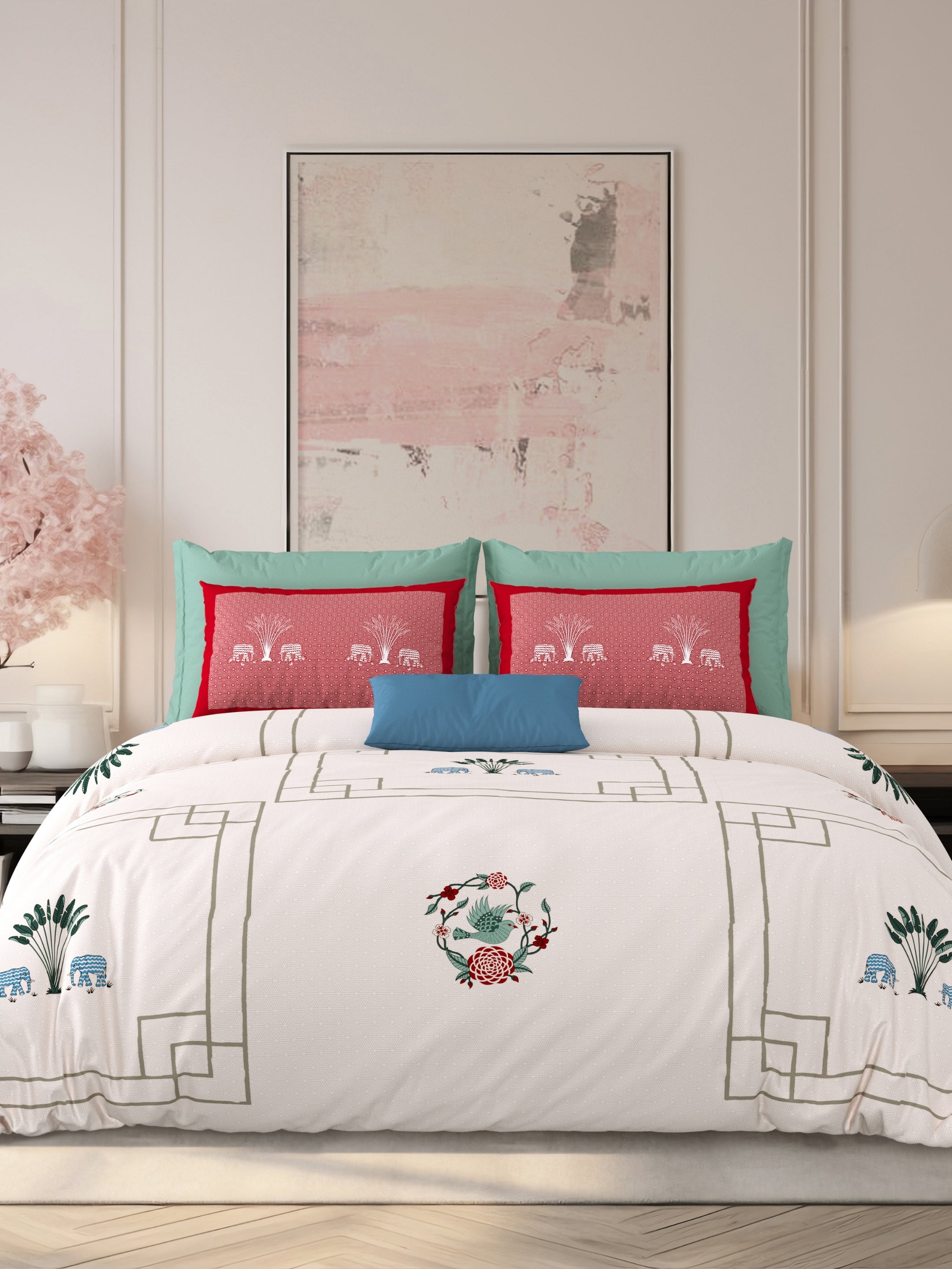 LIVING ROOTS Jaipuri Hand Block Print Super King Cotton Bedsheet 104*104 inches (8.6*8.6 feet) With 2 Pillow Cover | 240 TC | Rich Fast Colour With No Colour Bleeding | (524-E) (Pink)