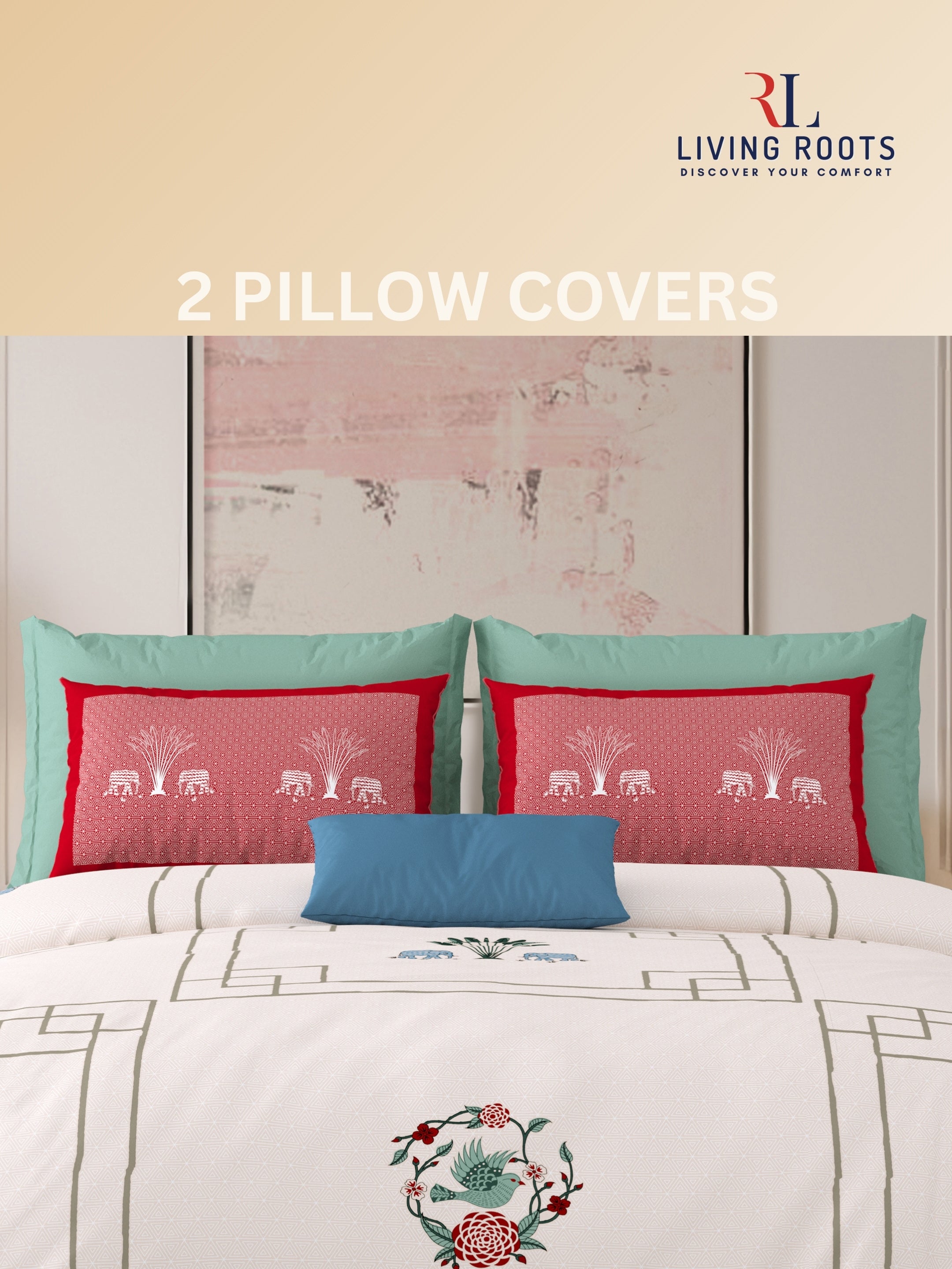 LIVING ROOTS Jaipuri Hand Block Print Super King Cotton Bedsheet 104*104 inches (8.6*8.6 feet) With 2 Pillow Cover | 240 TC | Rich Fast Colour With No Colour Bleeding | (524-E) (Pink)