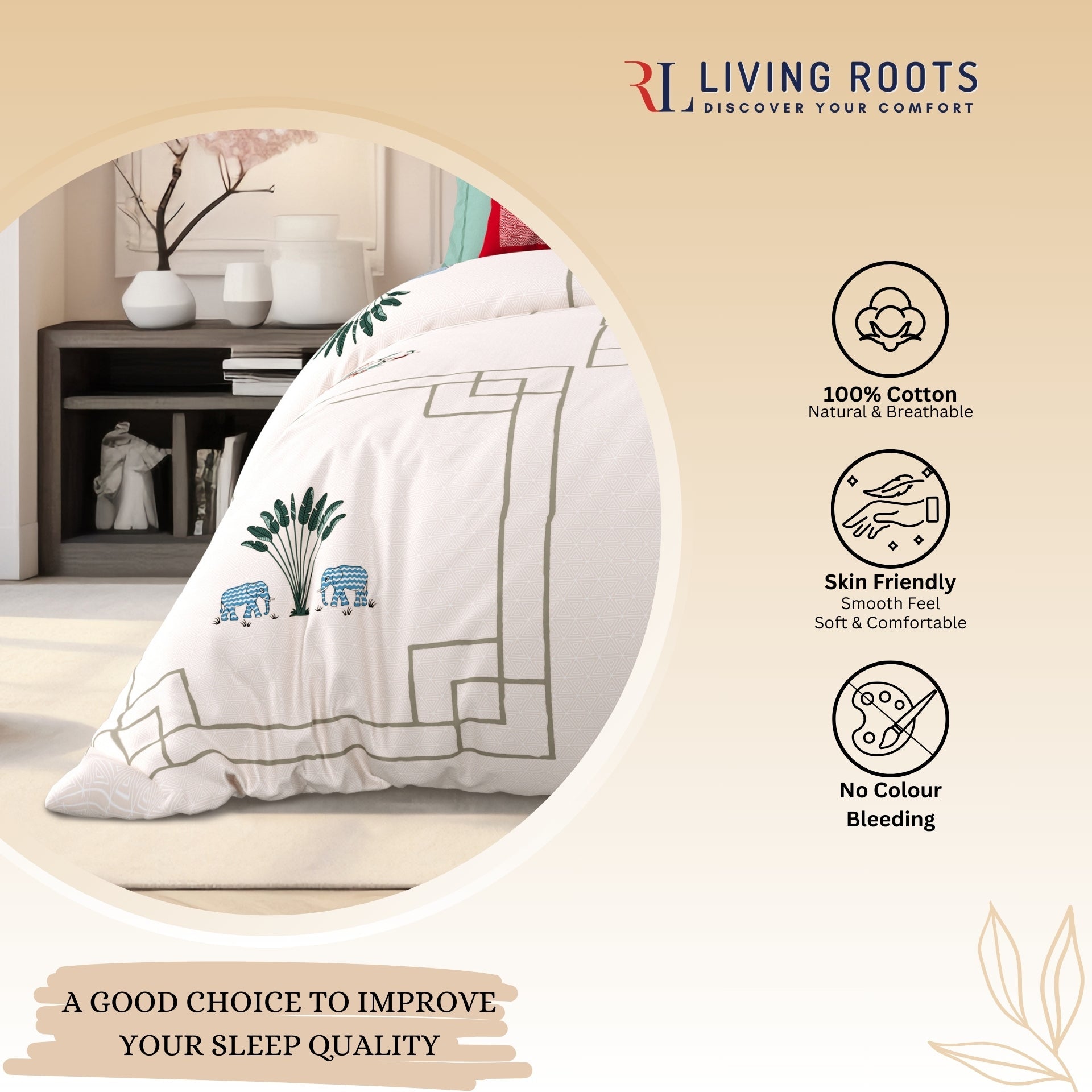 LIVING ROOTS Jaipuri Hand Block Print Super King Cotton Bedsheet 104*104 inches (8.6*8.6 feet) With 2 Pillow Cover | 240 TC | Rich Fast Colour With No Colour Bleeding | (524-E) (Pink)