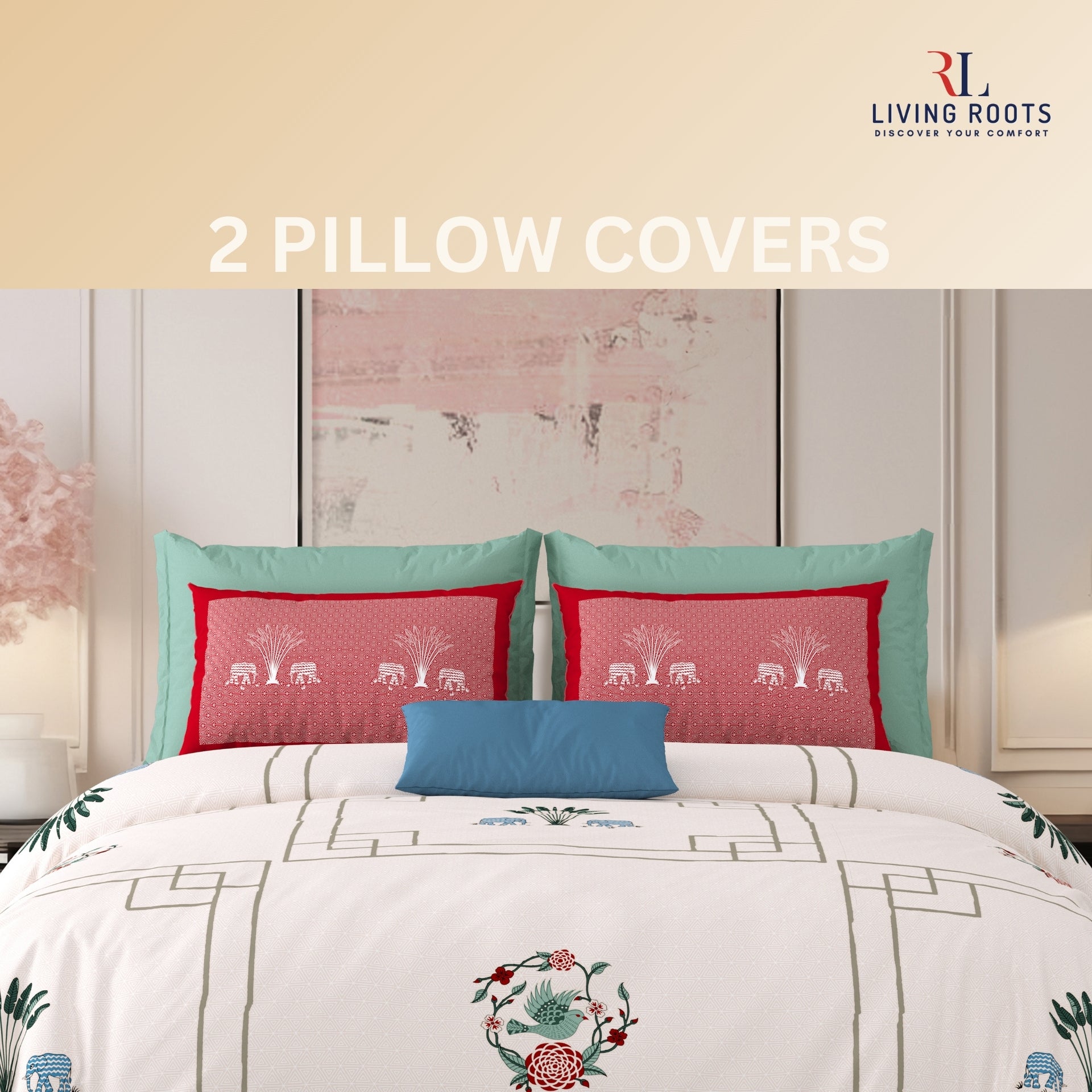 LIVING ROOTS Jaipuri Hand Block Print Super King Cotton Bedsheet 104*104 inches (8.6*8.6 feet) With 2 Pillow Cover | 240 TC | Rich Fast Colour With No Colour Bleeding | (524-E) (Pink)