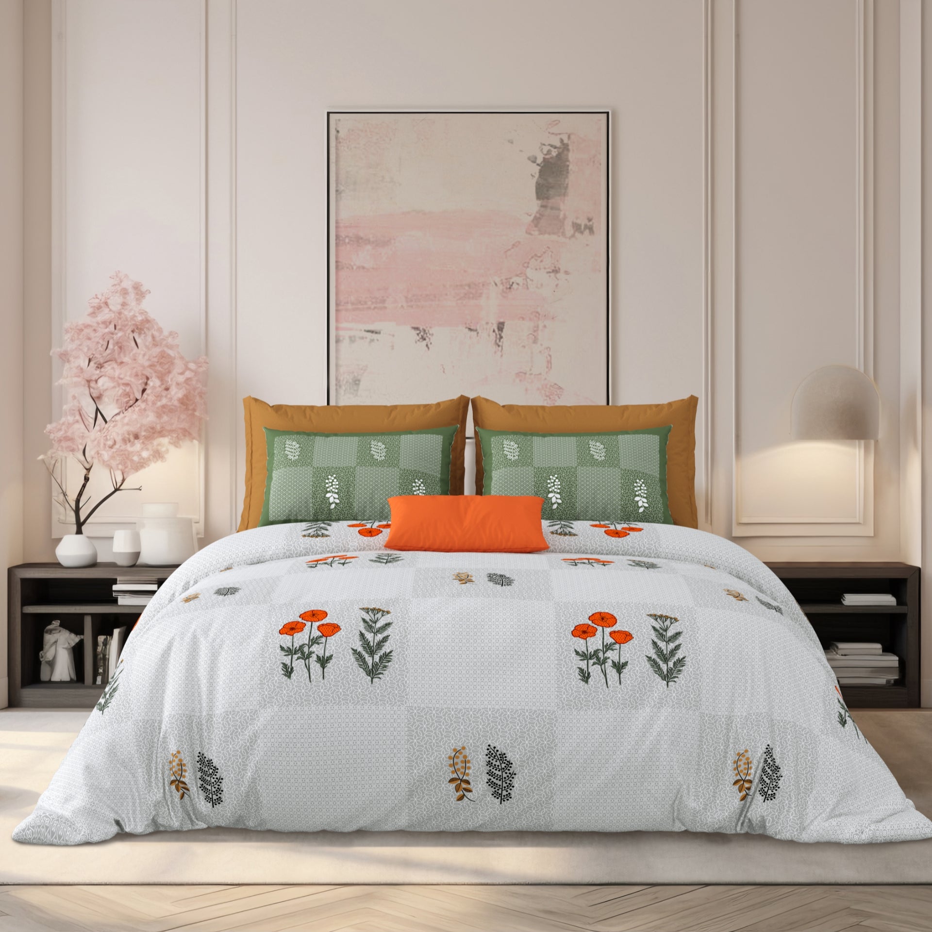 LIVING ROOTS Jaipuri Hand Block Print Super King Cotton Bedsheet 104*104 inches (8.6*8.6 feet) With 2 Pillow Cover | 240 TC | Rich Fast Colour With No Colour Bleeding | (525-A) (Purple)