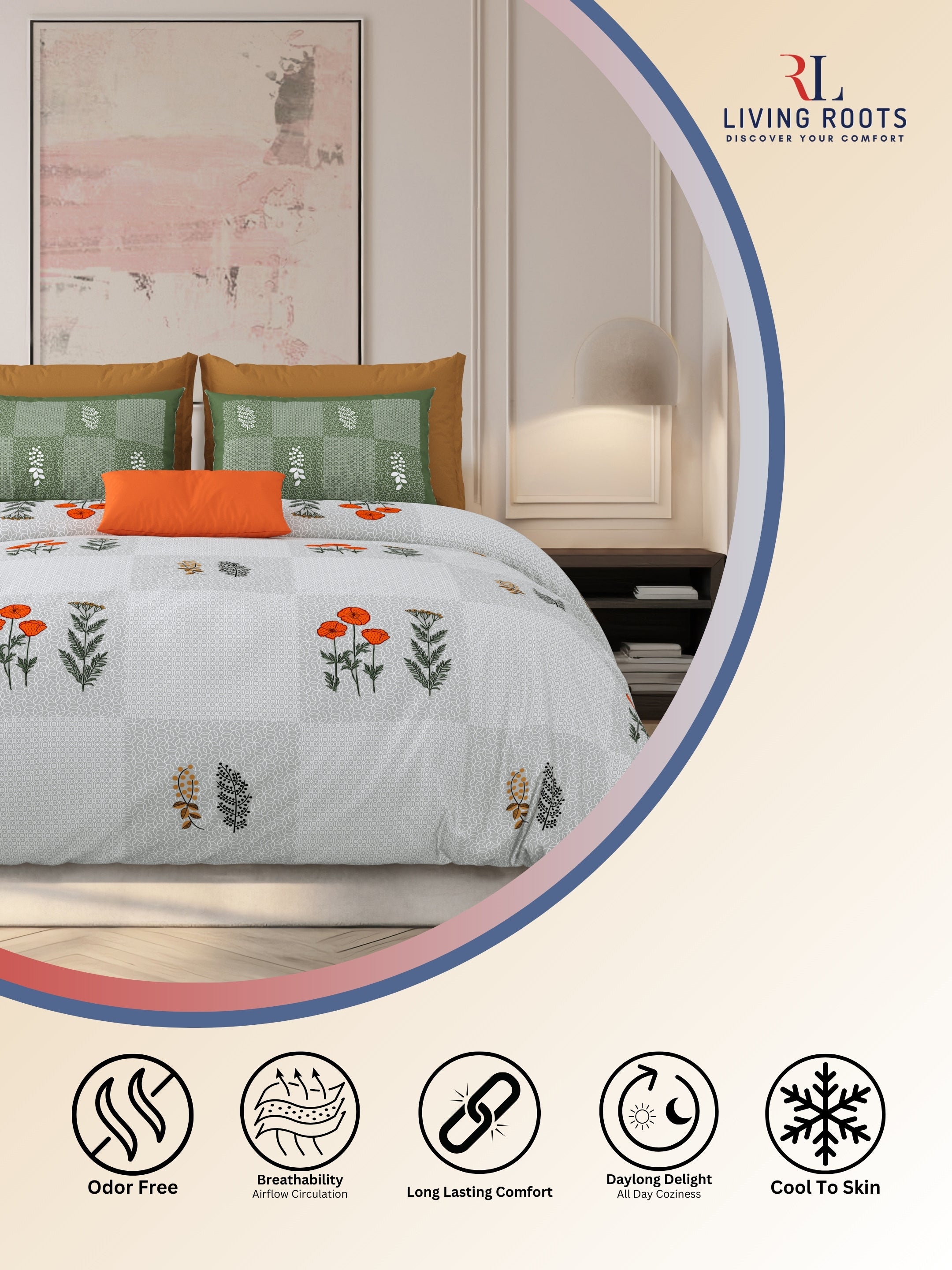LIVING ROOTS Jaipuri Hand Block Print Super King Cotton Bedsheet 104*104 inches (8.6*8.6 feet) With 2 Pillow Cover | 240 TC | Rich Fast Colour With No Colour Bleeding | (525-A) (Purple)