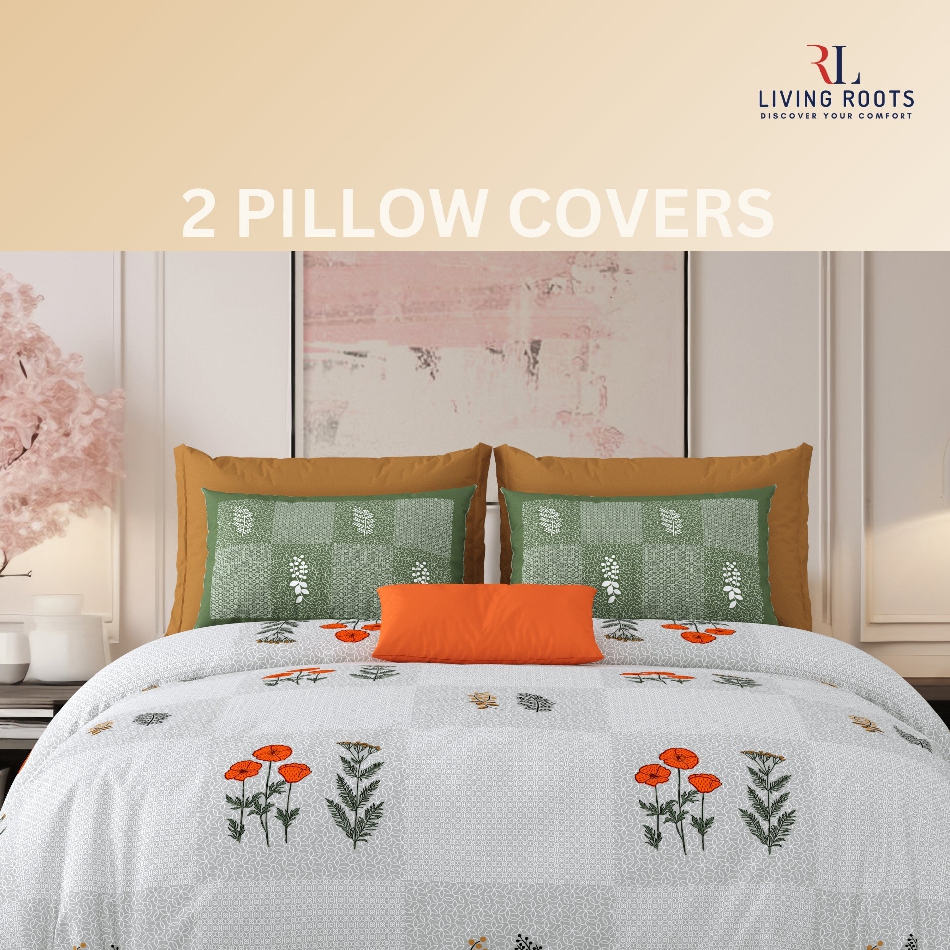 LIVING ROOTS Jaipuri Hand Block Print Super King Cotton Bedsheet 104*104 inches (8.6*8.6 feet) With 2 Pillow Cover | 240 TC | Rich Fast Colour With No Colour Bleeding | (525-A) (Purple)
