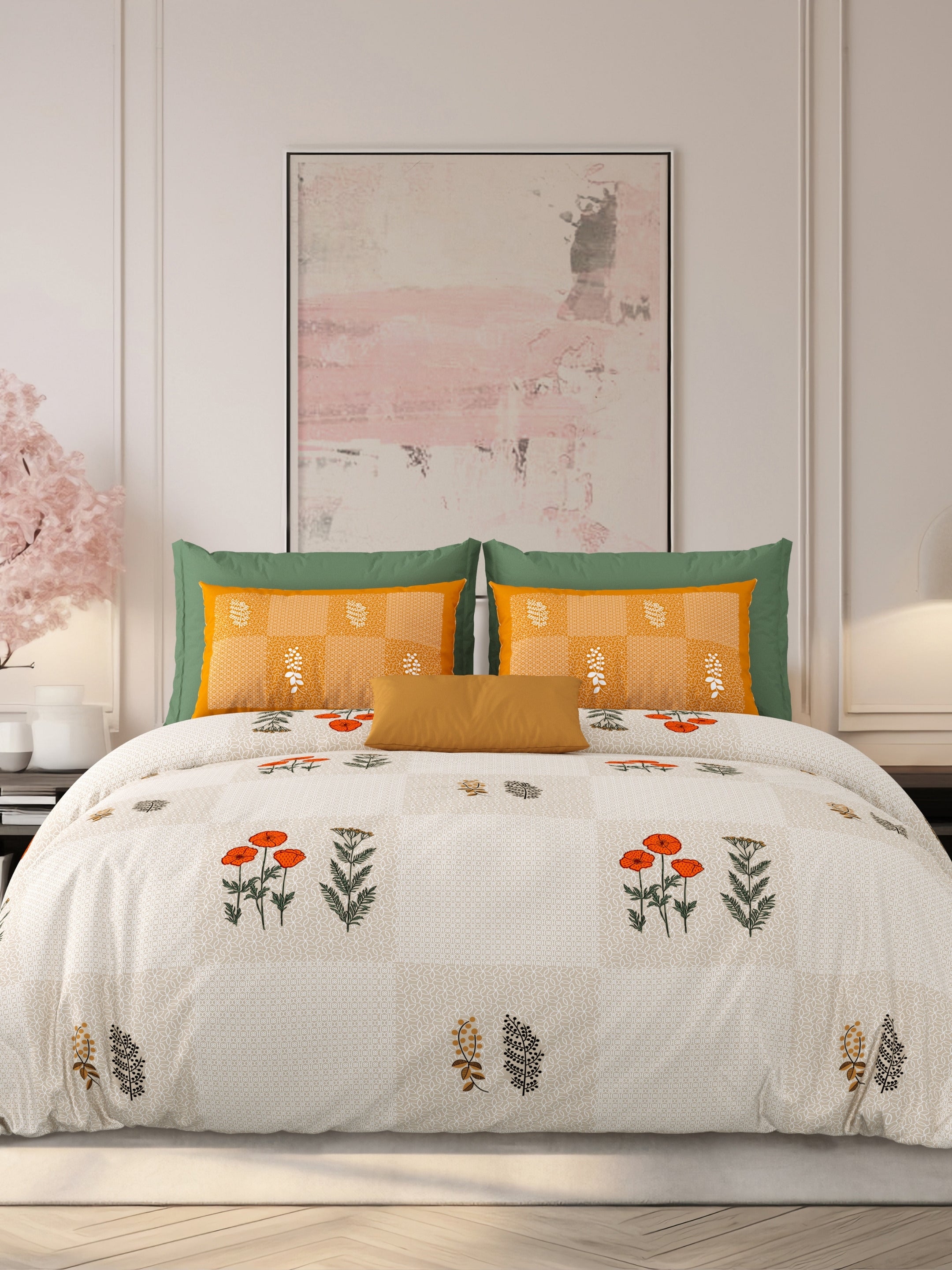 LIVING ROOTS Jaipuri Hand Block Print Super King Cotton Bedsheet 104*104 inches (8.6*8.6 feet) With 2 Pillow Cover | 240 TC | Rich Fast Colour With No Colour Bleeding | (525-C) (Brown)