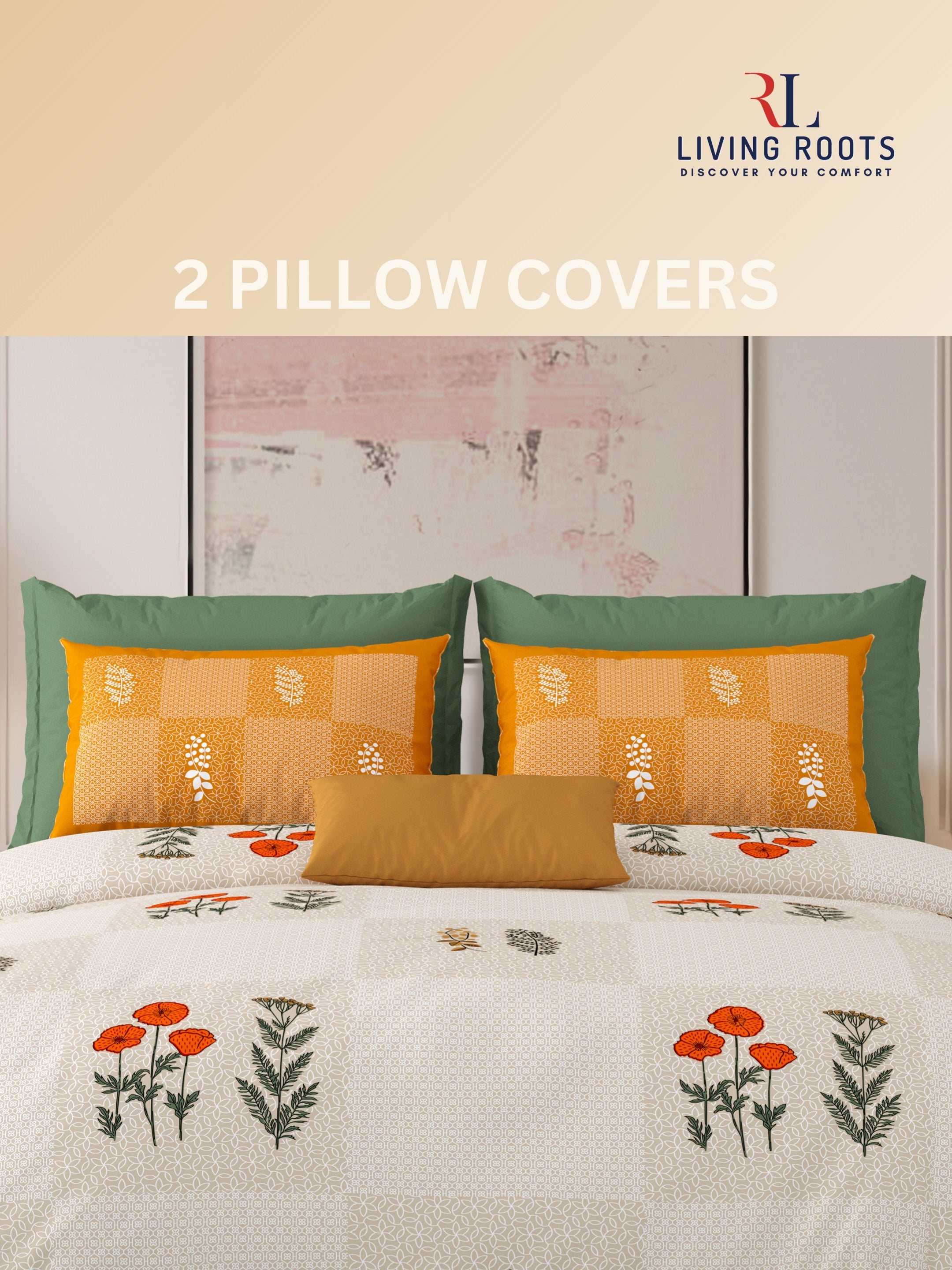 LIVING ROOTS Jaipuri Hand Block Print Super King Cotton Bedsheet 104*104 inches (8.6*8.6 feet) With 2 Pillow Cover | 240 TC | Rich Fast Colour With No Colour Bleeding | (525-C) (Brown)