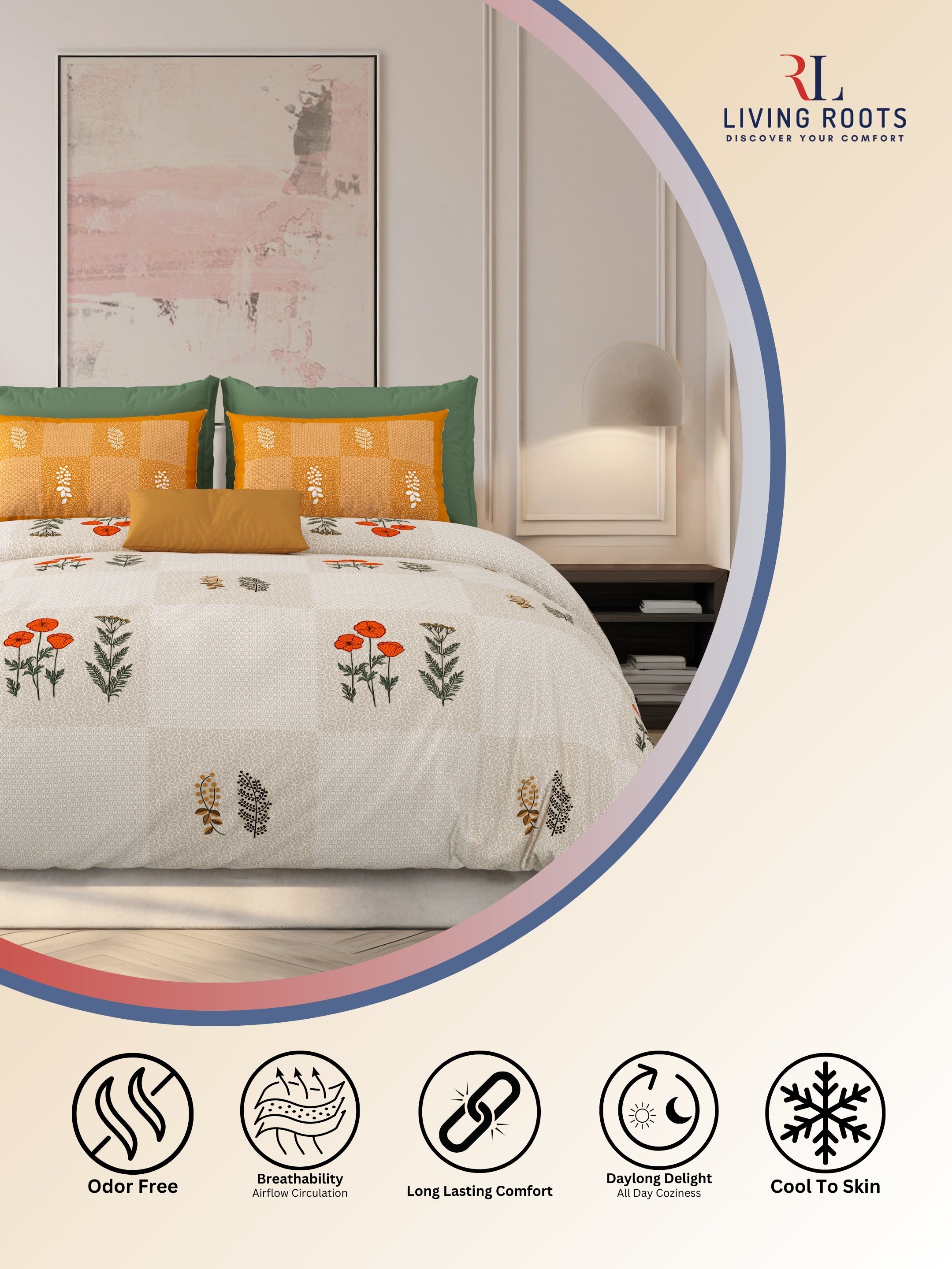 LIVING ROOTS Jaipuri Hand Block Print Super King Cotton Bedsheet 104*104 inches (8.6*8.6 feet) With 2 Pillow Cover | 240 TC | Rich Fast Colour With No Colour Bleeding | (525-C) (Brown)