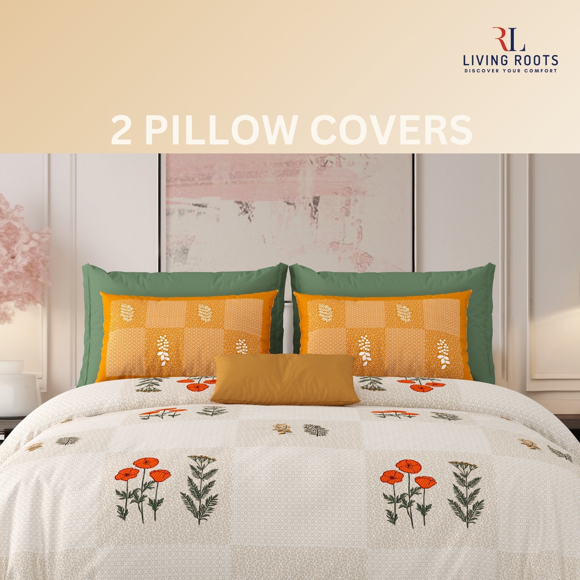LIVING ROOTS Jaipuri Hand Block Print Super King Cotton Bedsheet 104*104 inches (8.6*8.6 feet) With 2 Pillow Cover | 240 TC | Rich Fast Colour With No Colour Bleeding | (525-C) (Brown)