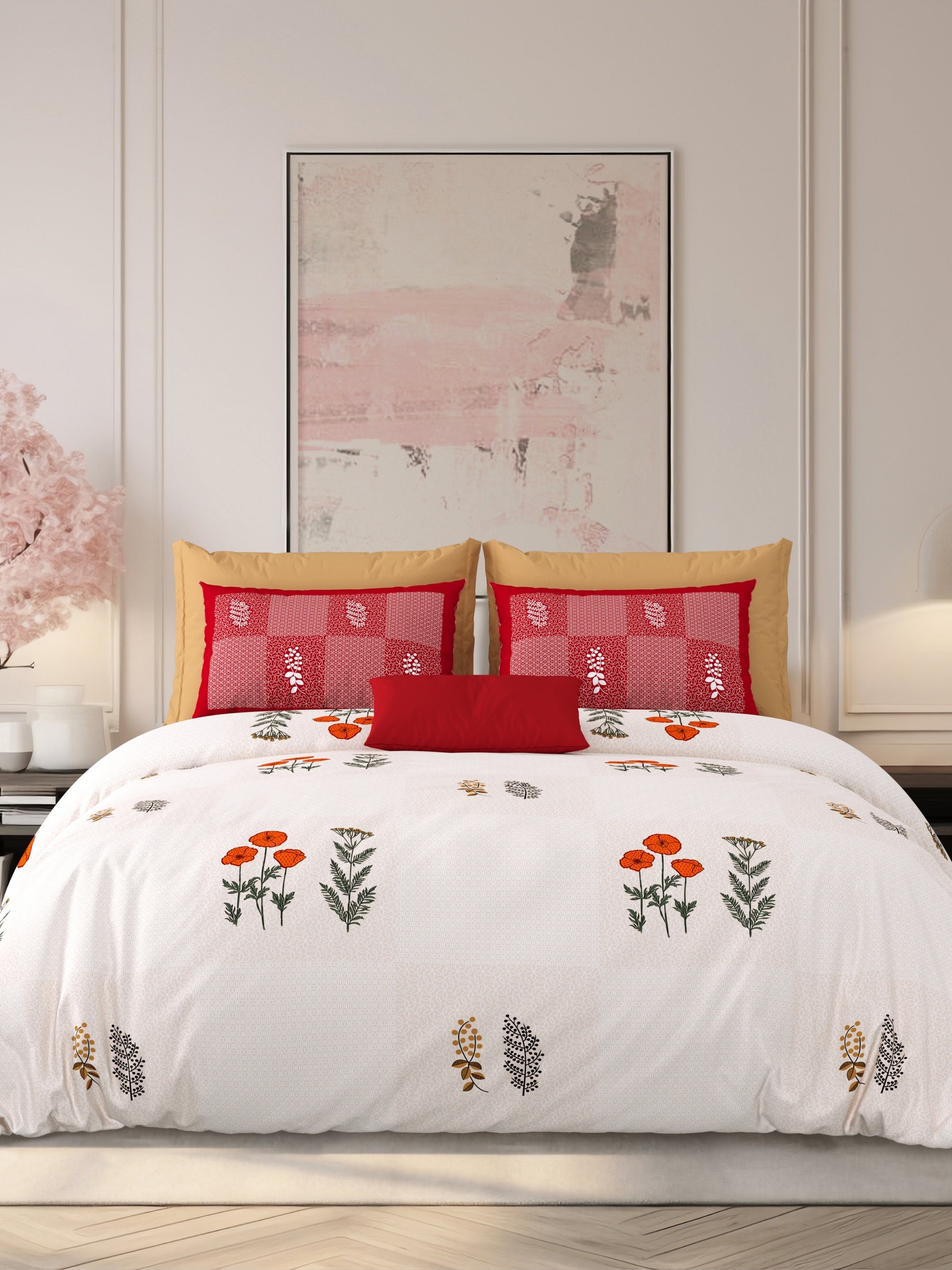 LIVING ROOTS Jaipuri Hand Block Print Super King Cotton Bedsheet 104*104 inches (8.6*8.6 feet) With 2 Pillow Cover | 240 TC | Rich Fast Colour With No Colour Bleeding | (525-D) (Pink)
