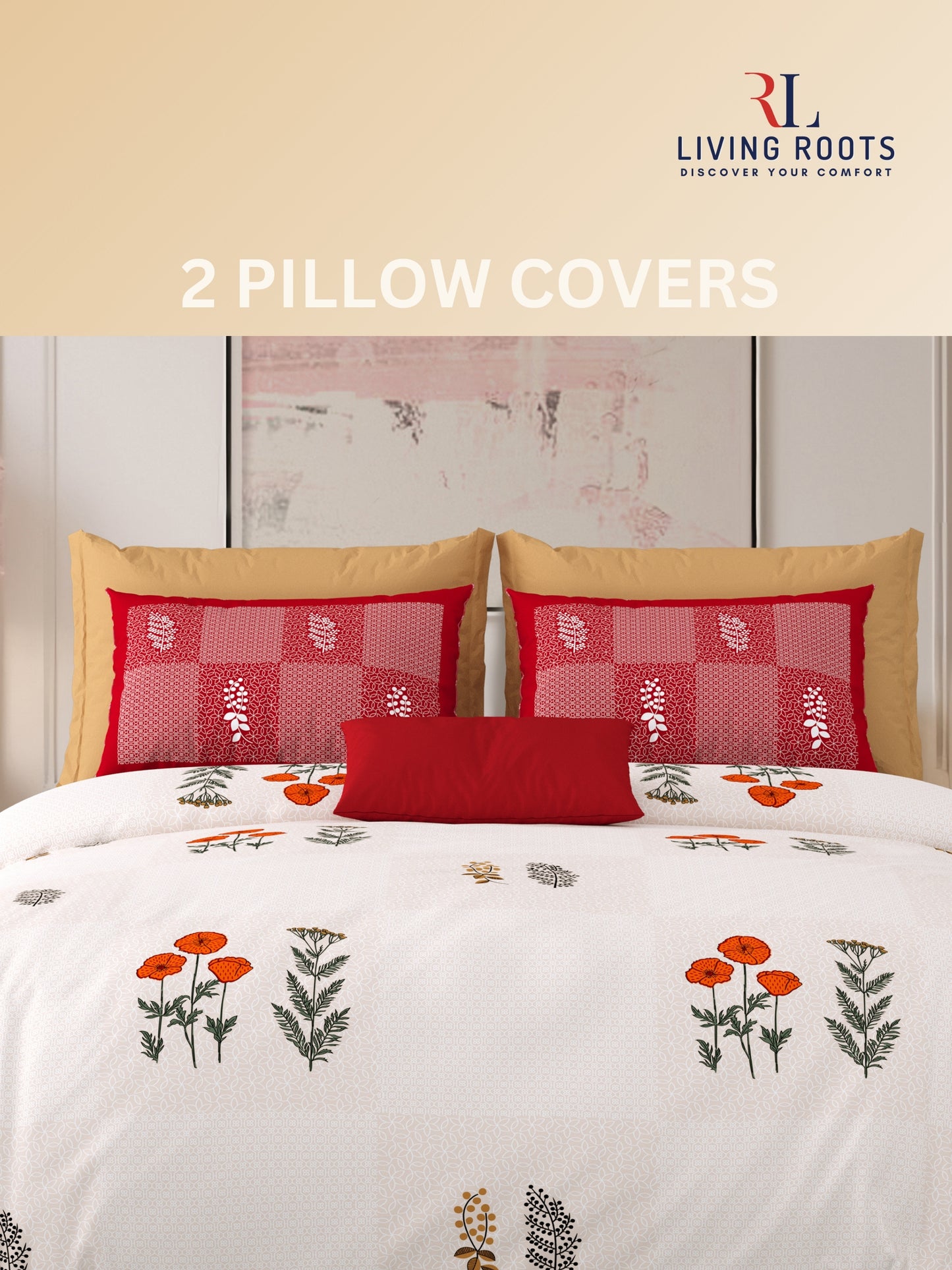 LIVING ROOTS Pure Cotton 1 Super King Size Bedsheet 104*104 inches (8.6*8.6 feet ) with 2 Pillow Cover | Rich Fast Colour with No Colour Bleeding | Soft & Skin Friendly (01-31-525-D)