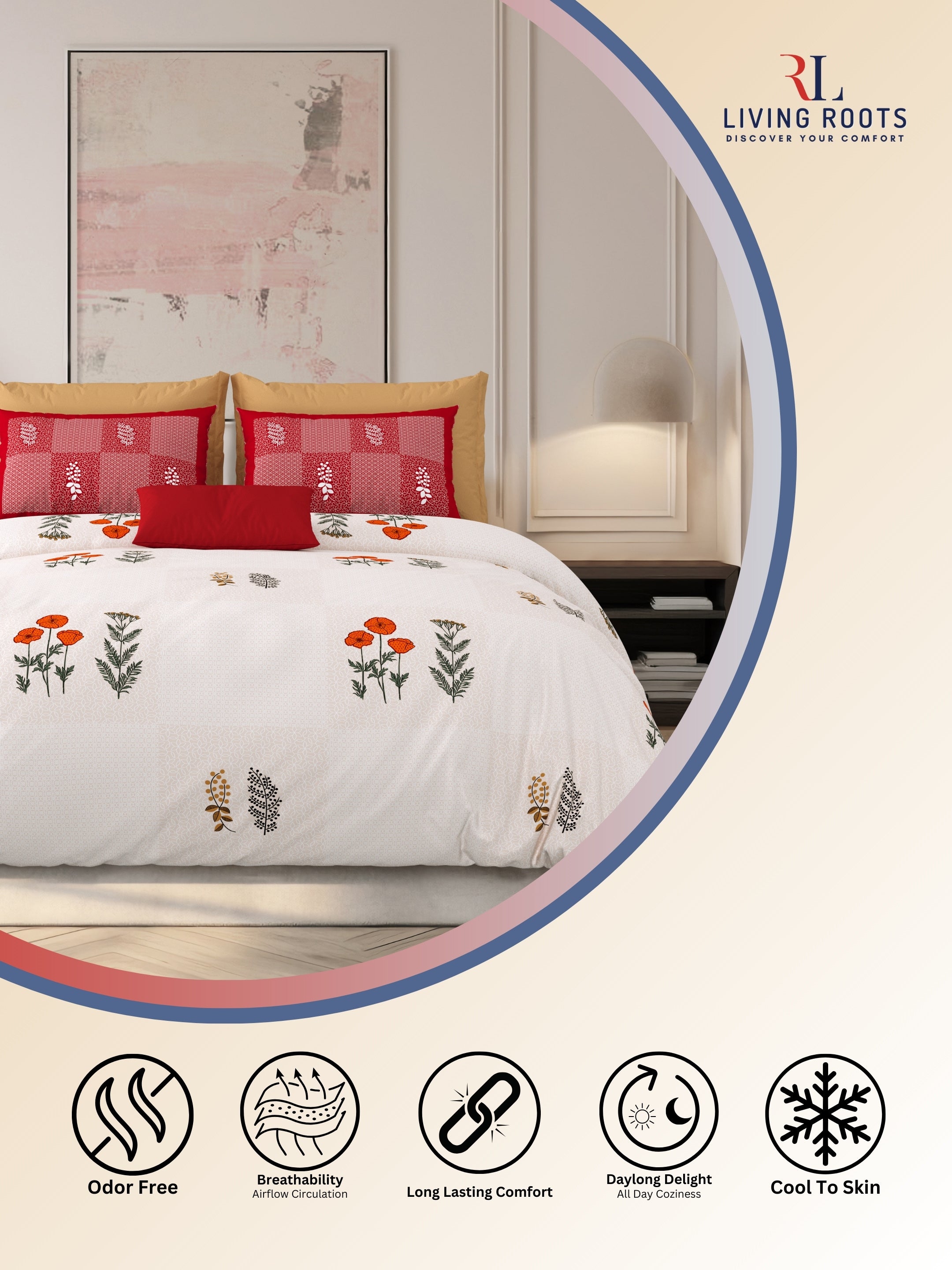 LIVING ROOTS Jaipuri Hand Block Print Super King Cotton Bedsheet 104*104 inches (8.6*8.6 feet) With 2 Pillow Cover | 240 TC | Rich Fast Colour With No Colour Bleeding | (525-D) (Pink)