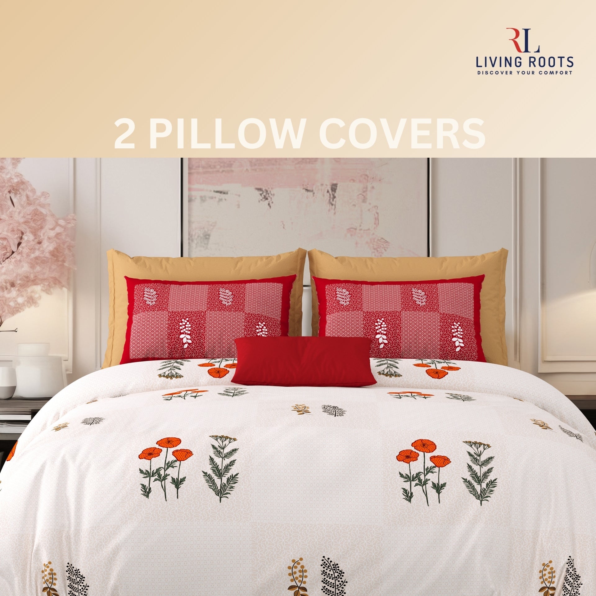 LIVING ROOTS Jaipuri Hand Block Print Super King Cotton Bedsheet 104*104 inches (8.6*8.6 feet) With 2 Pillow Cover | 240 TC | Rich Fast Colour With No Colour Bleeding | (525-D) (Pink)