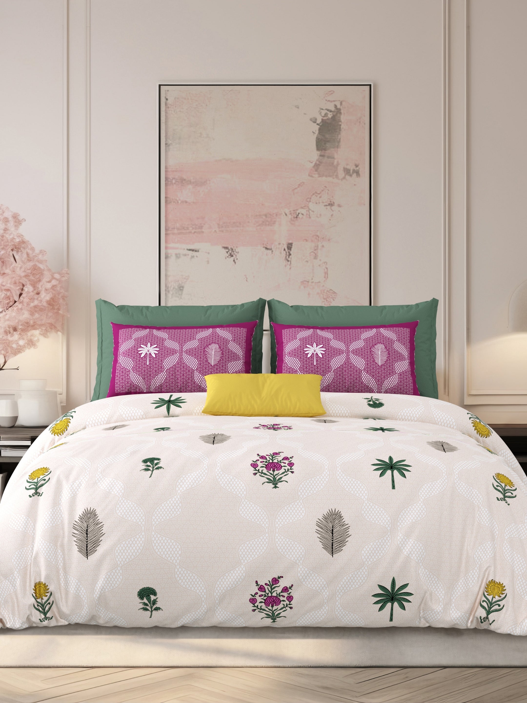 LIVING ROOTS Jaipuri Hand Block Print Super King Cotton Bedsheet 104*104 inches (8.6*8.6 feet) With 2 Pillow Cover | 240 TC | Rich Fast Colour With No Colour Bleeding | (526-B) (Purple)