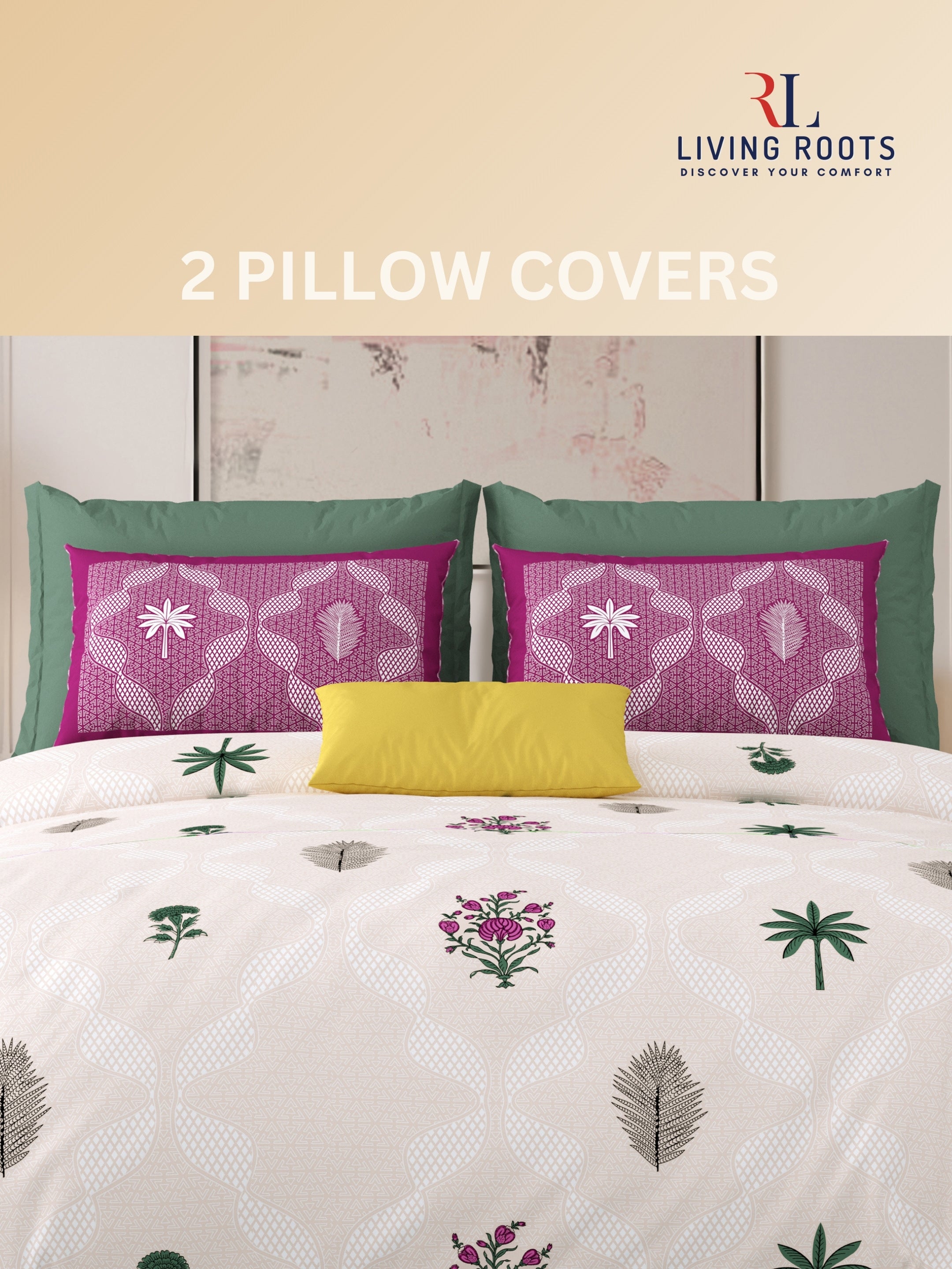 LIVING ROOTS Jaipuri Hand Block Print Super King Cotton Bedsheet 104*104 inches (8.6*8.6 feet) With 2 Pillow Cover | 240 TC | Rich Fast Colour With No Colour Bleeding | (526-B) (Purple)