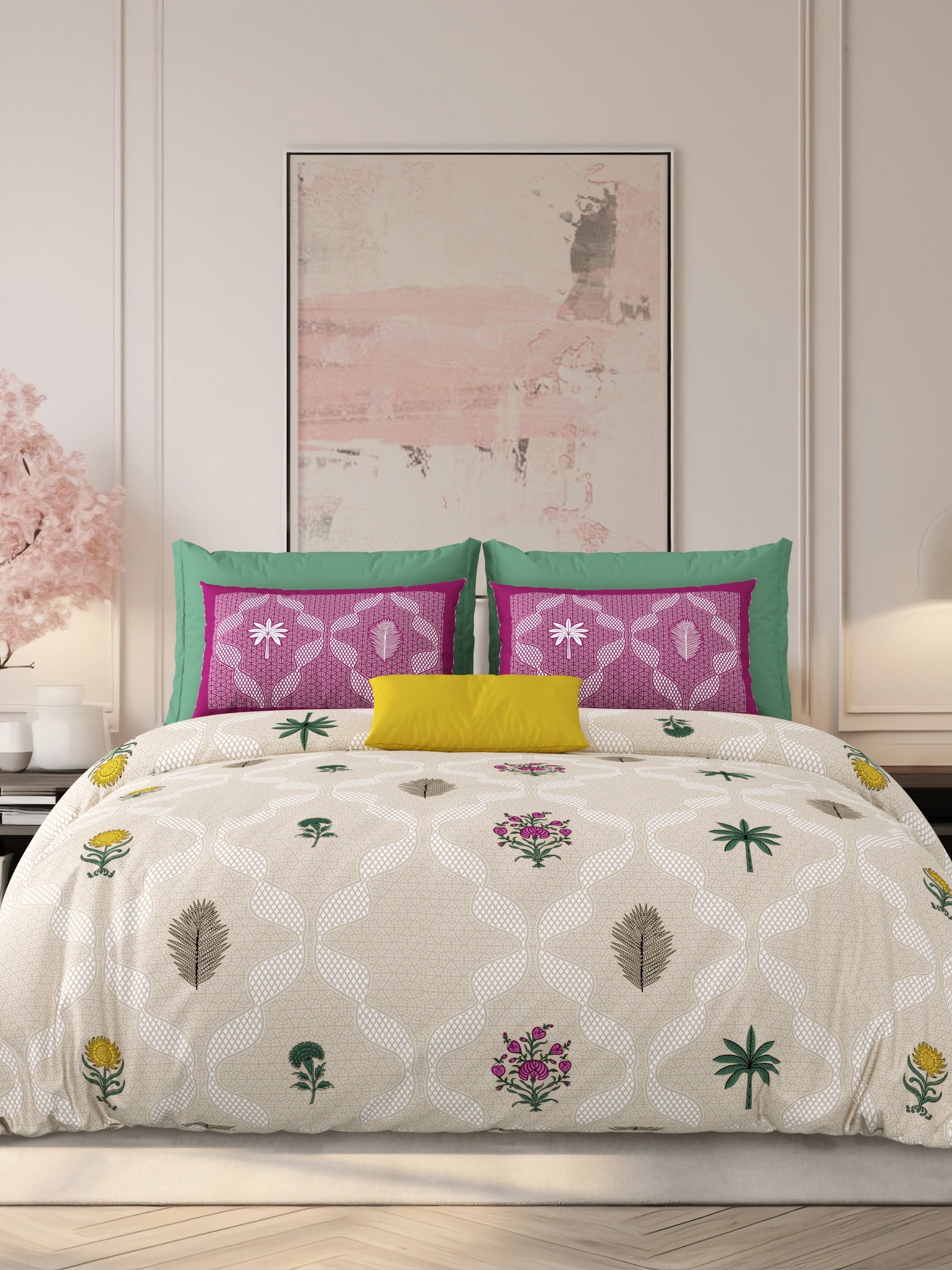 LIVING ROOTS Jaipuri Hand Block Print Super King Cotton Bedsheet 104*104 inches (8.6*8.6 feet) With 2 Pillow Cover | 240 TC | Rich Fast Colour With No Colour Bleeding | (526-C) (Brown)