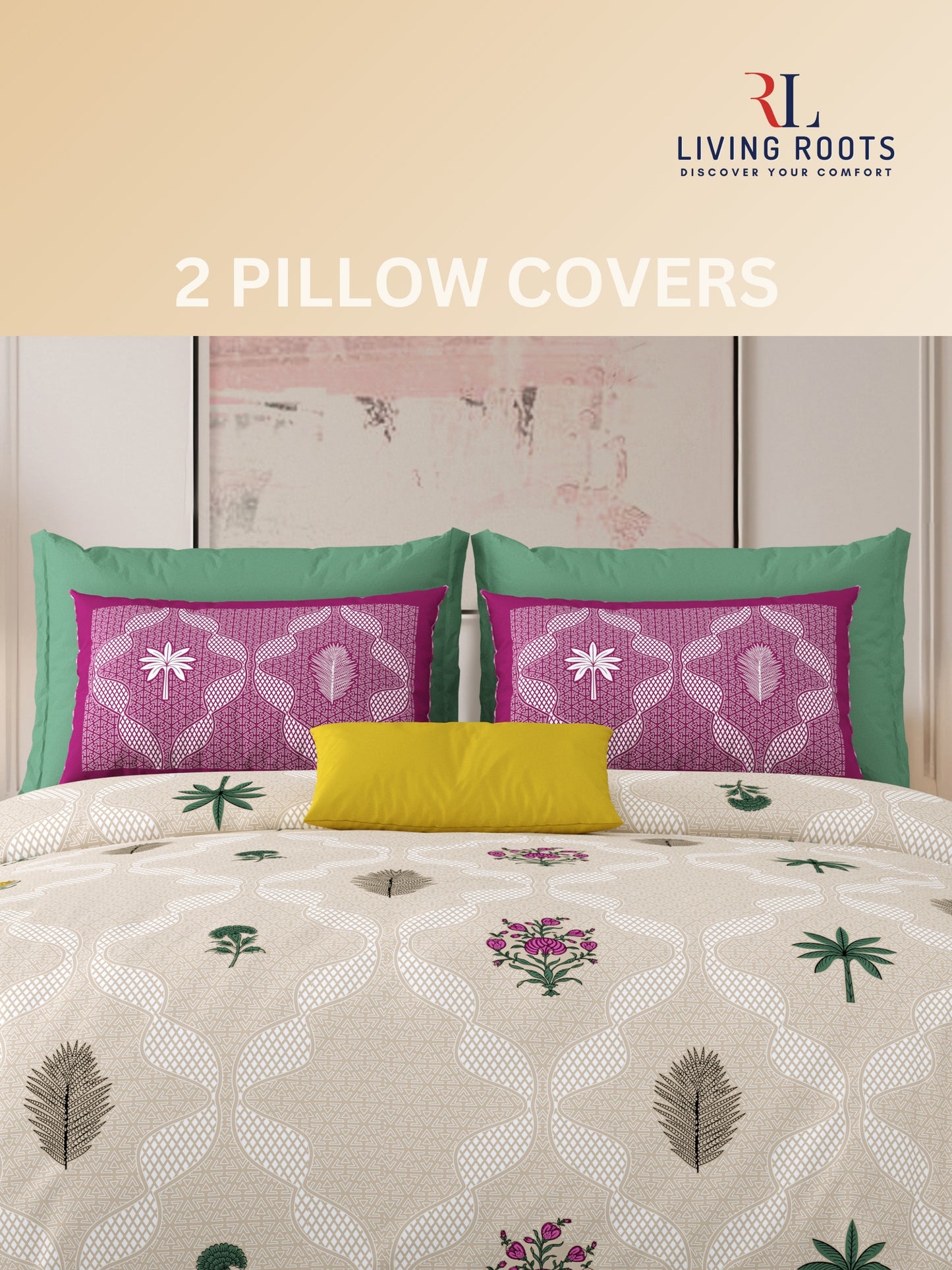 LIVING ROOTS Pure Cotton 1 Super King Size Bedsheet 104*104 inches (8.6*8.6 feet ) with 2 Pillow Cover | Rich Fast Colour with No Colour Bleeding | Soft & Skin Friendly (01-31-526-C)