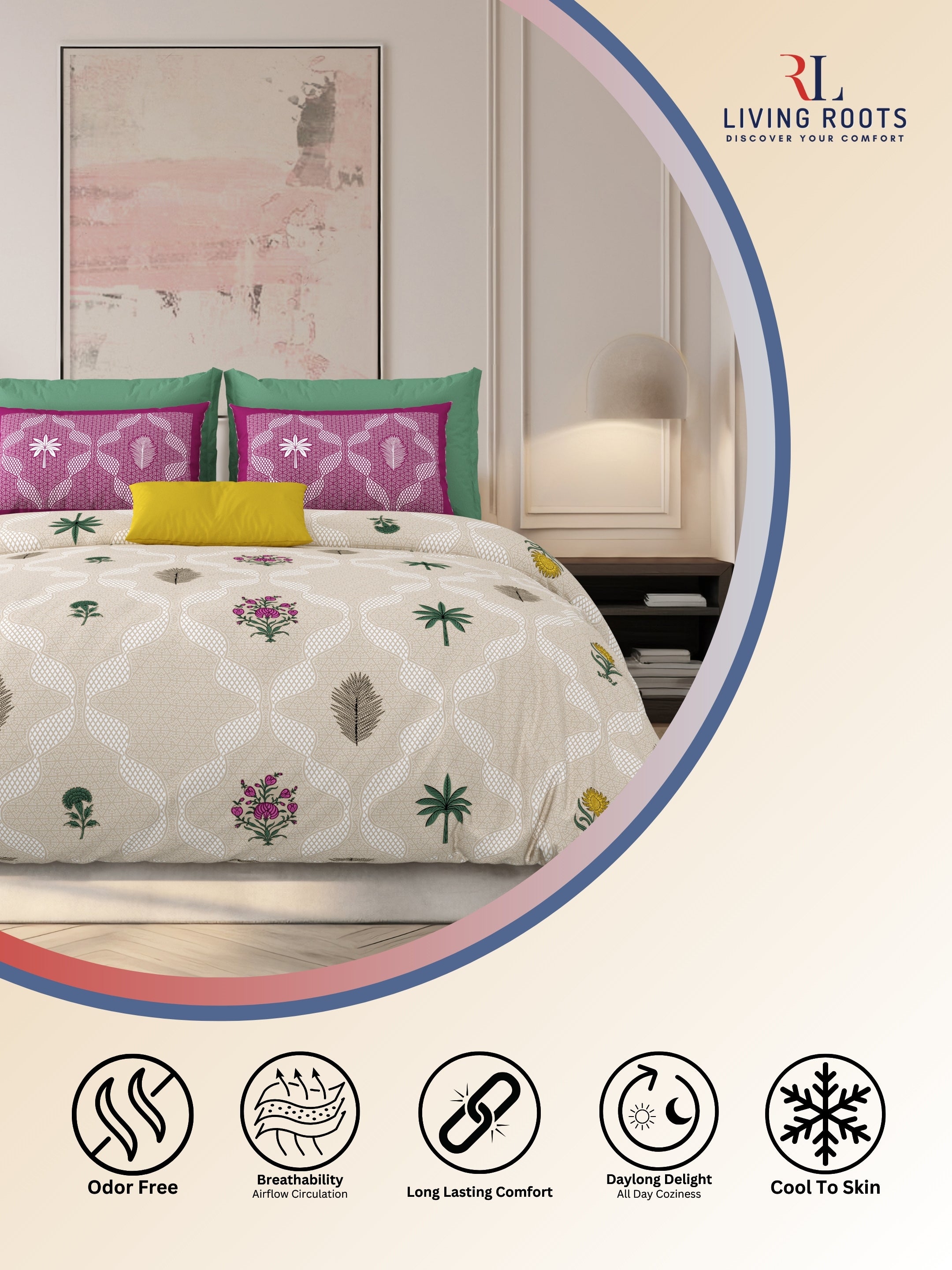 LIVING ROOTS Jaipuri Hand Block Print Super King Cotton Bedsheet 104*104 inches (8.6*8.6 feet) With 2 Pillow Cover | 240 TC | Rich Fast Colour With No Colour Bleeding | (526-C) (Brown)