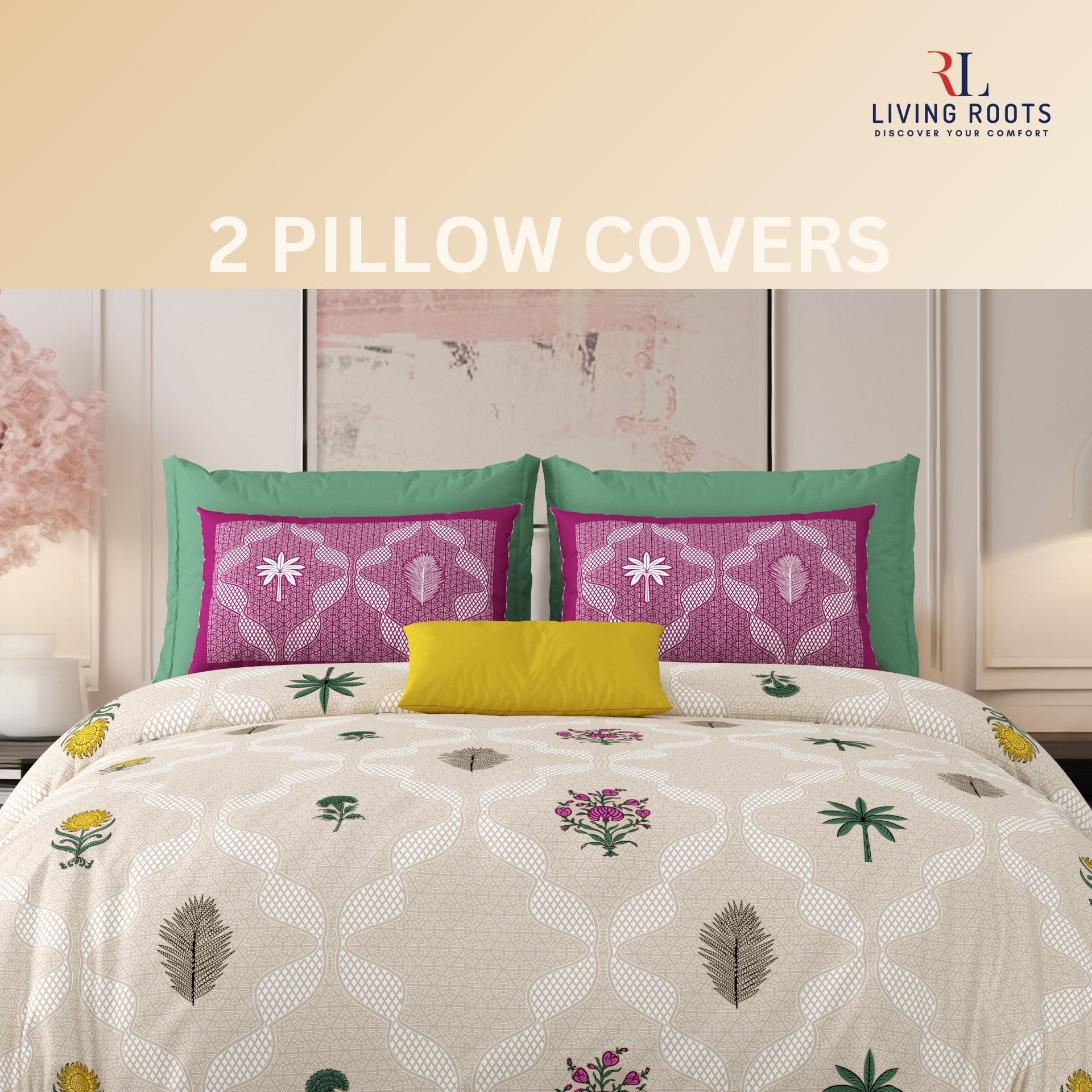 LIVING ROOTS Jaipuri Hand Block Print Super King Cotton Bedsheet 104*104 inches (8.6*8.6 feet) With 2 Pillow Cover | 240 TC | Rich Fast Colour With No Colour Bleeding | (526-C) (Brown)