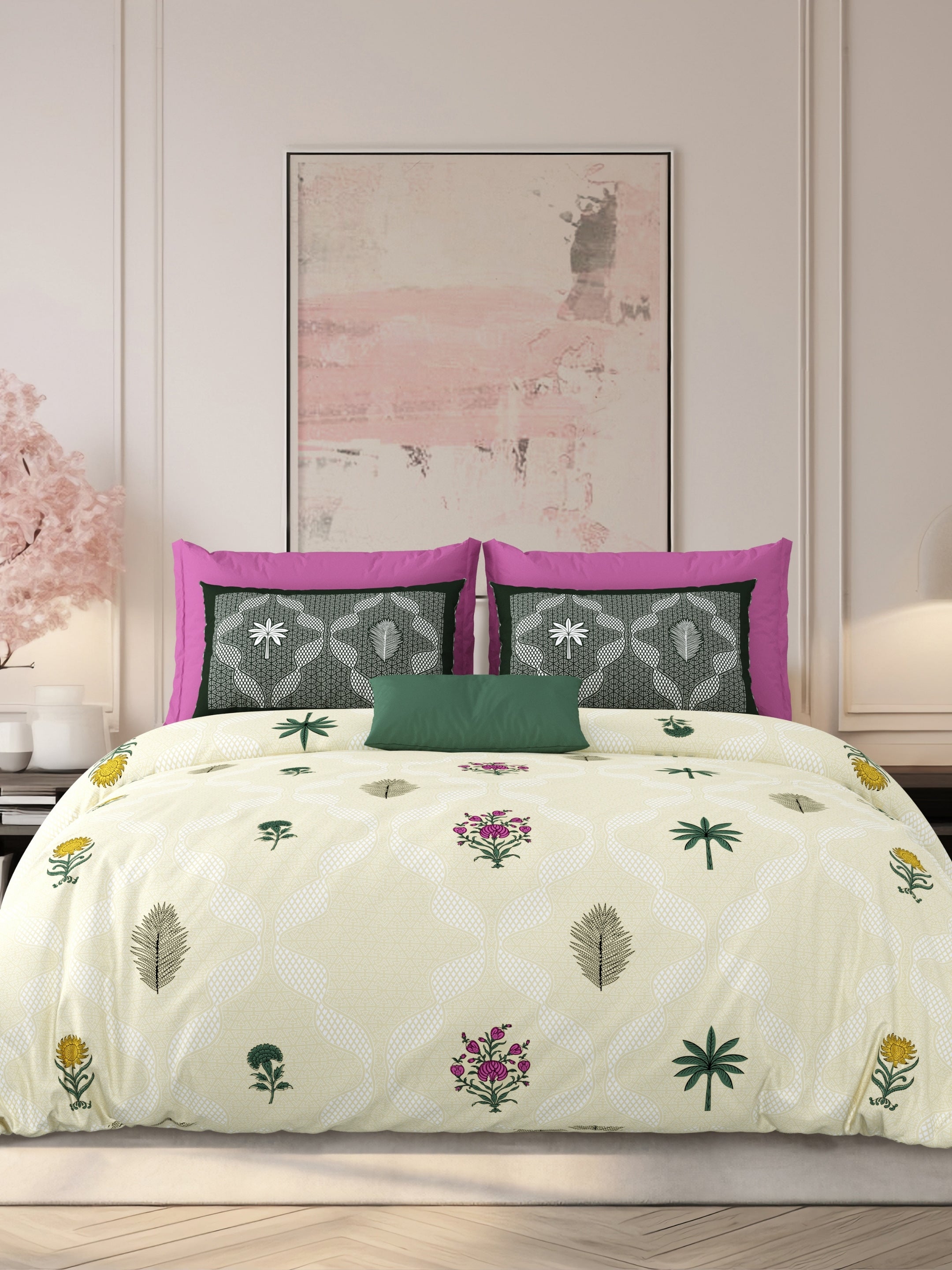 LIVING ROOTS Jaipuri Hand Block Print Super King Cotton Bedsheet 104*104 inches (8.6*8.6 feet) With 2 Pillow Cover | 240 TC | Rich Fast Colour With No Colour Bleeding | (526-D) (Yellow)