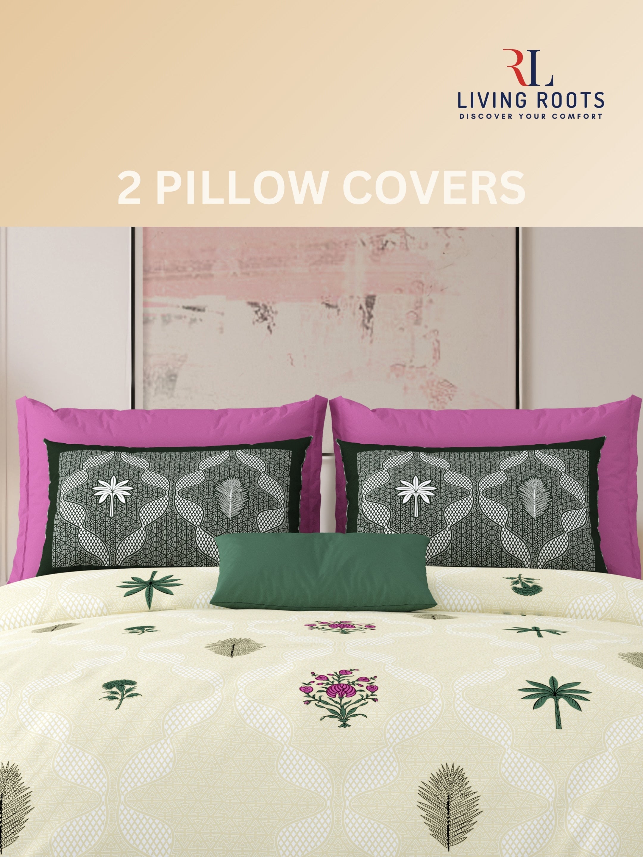 LIVING ROOTS Jaipuri Hand Block Print Super King Cotton Bedsheet 104*104 inches (8.6*8.6 feet) With 2 Pillow Cover | 240 TC | Rich Fast Colour With No Colour Bleeding | (526-D) (Yellow)