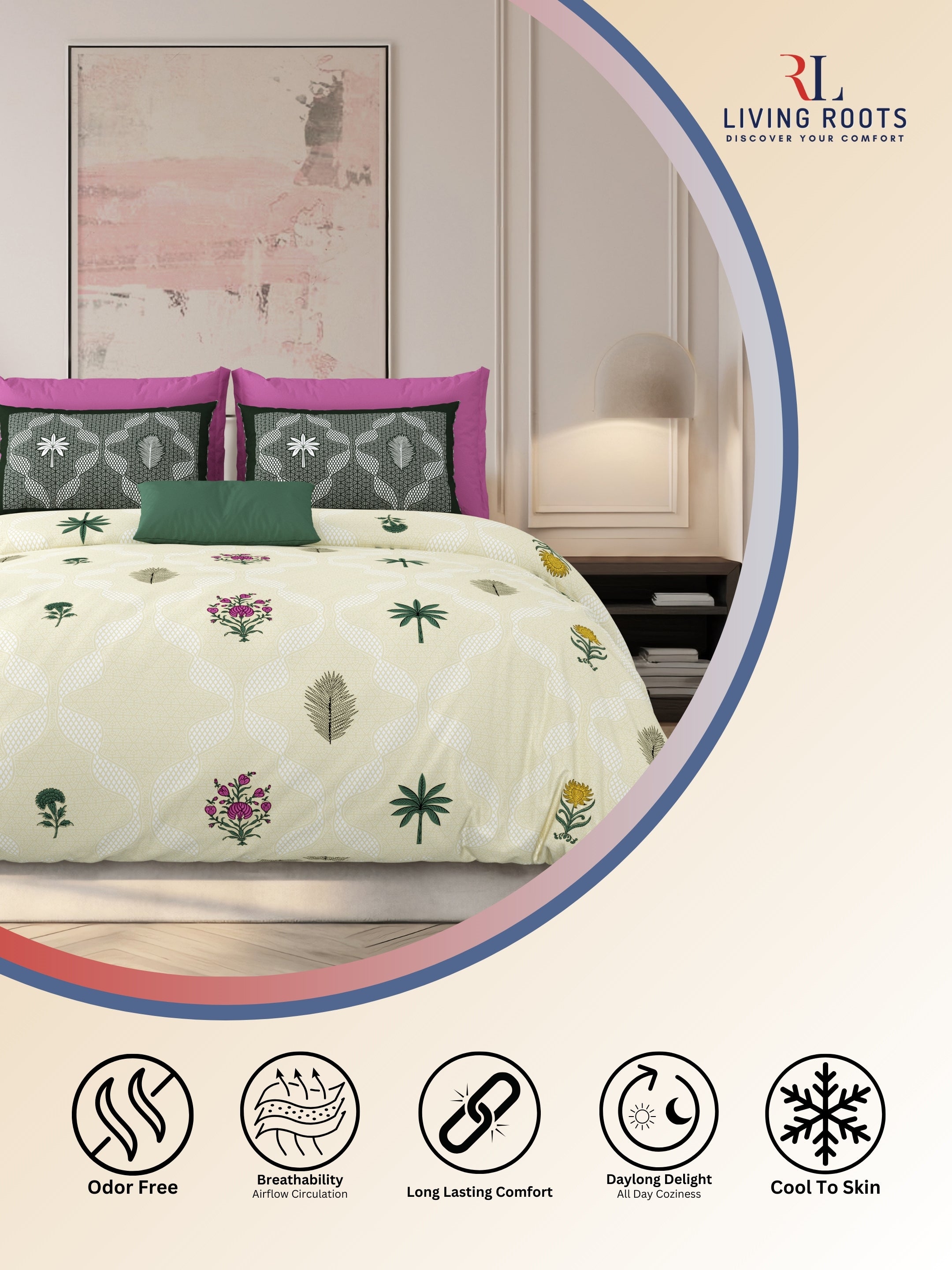 LIVING ROOTS Jaipuri Hand Block Print Super King Cotton Bedsheet 104*104 inches (8.6*8.6 feet) With 2 Pillow Cover | 240 TC | Rich Fast Colour With No Colour Bleeding | (526-D) (Yellow)