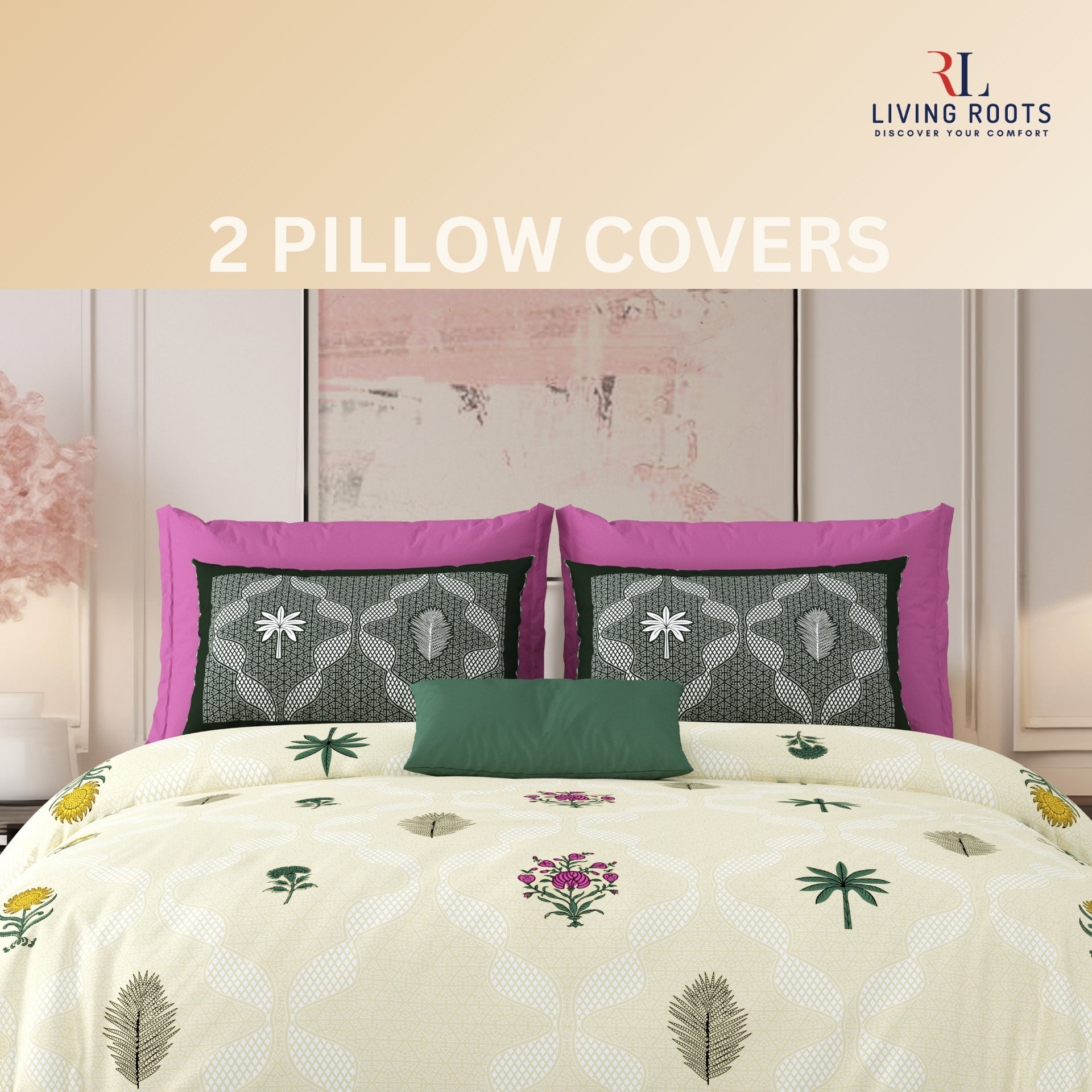 LIVING ROOTS Jaipuri Hand Block Print Super King Cotton Bedsheet 104*104 inches (8.6*8.6 feet) With 2 Pillow Cover | 240 TC | Rich Fast Colour With No Colour Bleeding | (526-D) (Yellow)