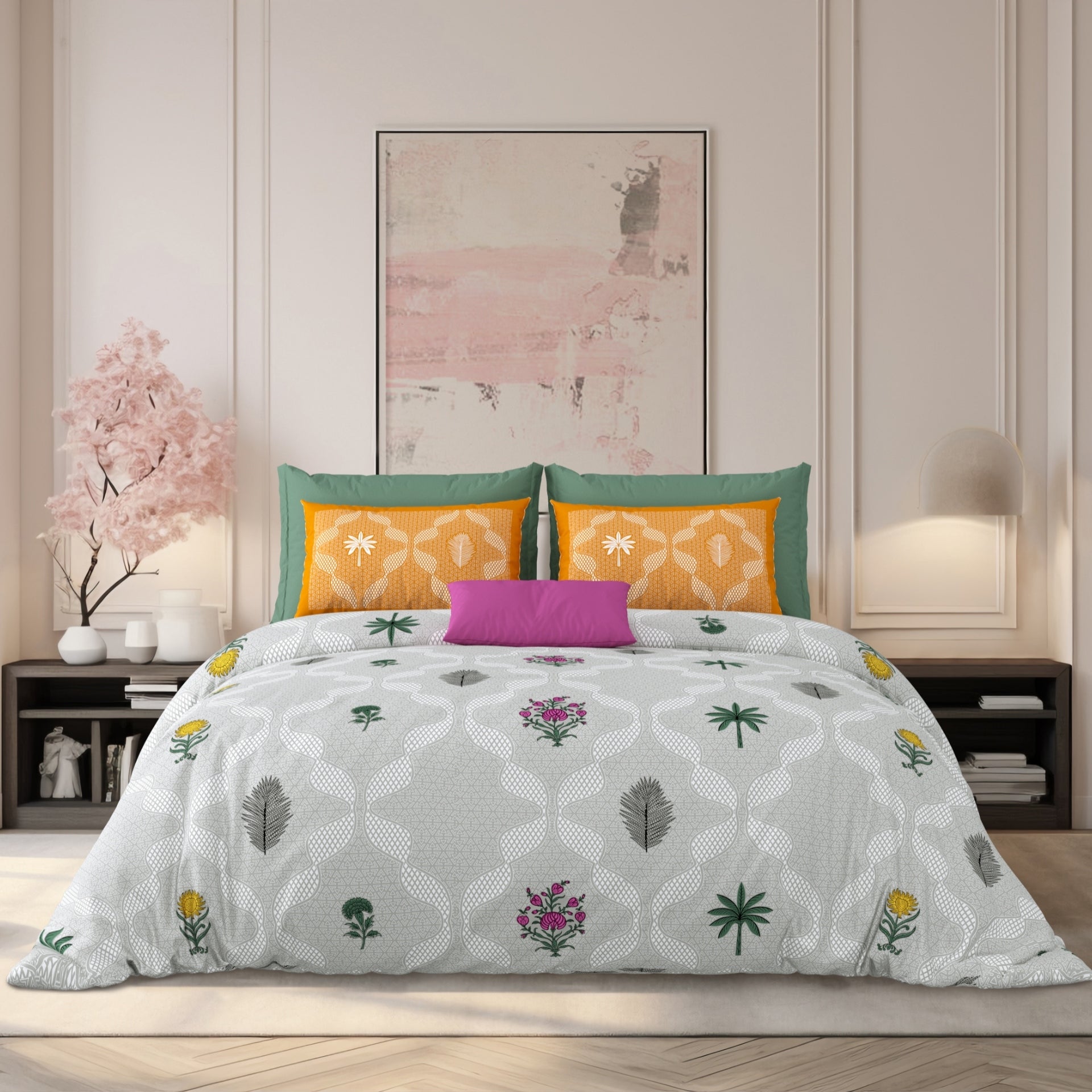 LIVING ROOTS Jaipuri Hand Block Print Super King Cotton Bedsheet 104*104 inches (8.6*8.6 feet) With 2 Pillow Cover | 240 TC | Rich Fast Colour With No Colour Bleeding | (526-E) (Green)